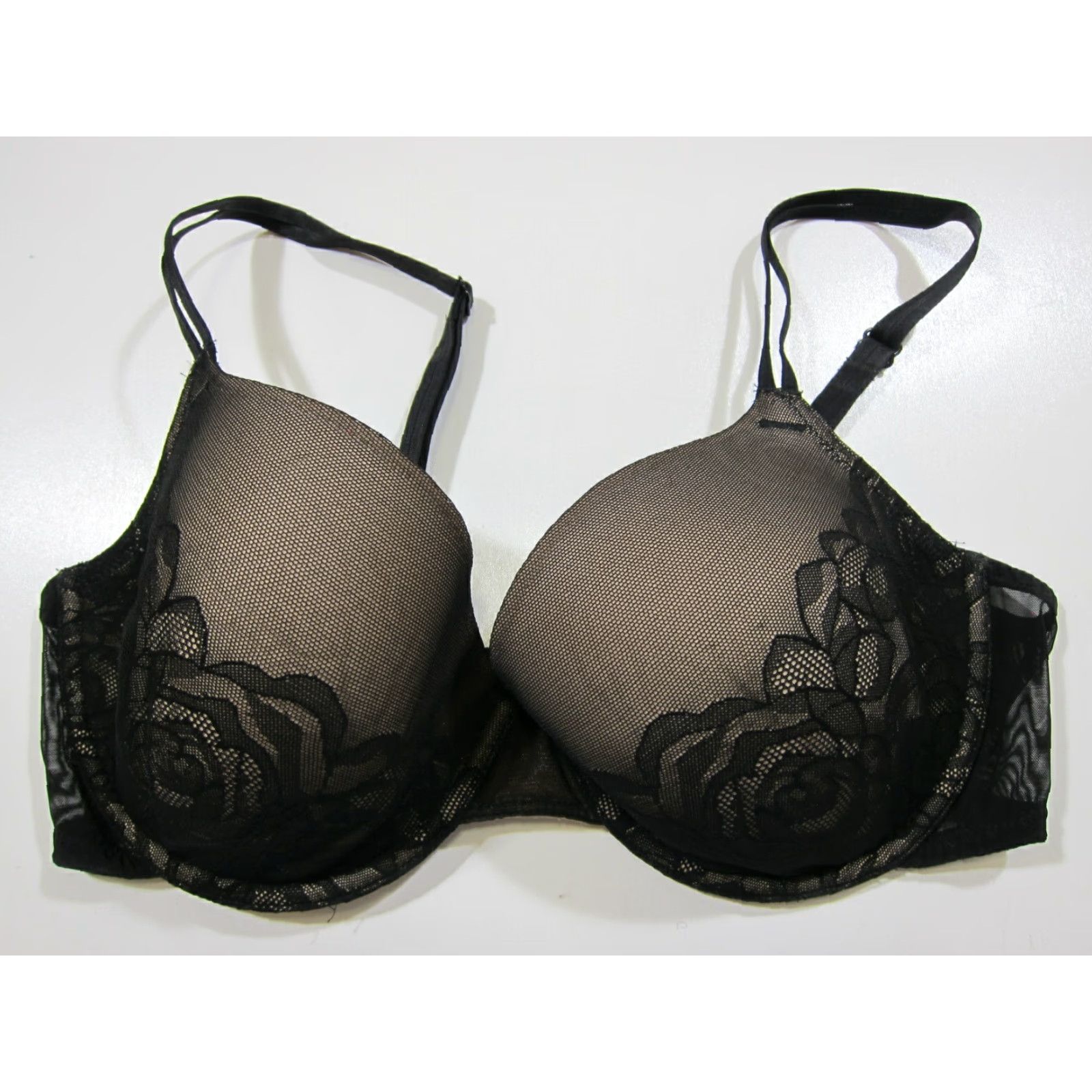 Vintage Wacoal Black Embroidered Floral Lace Padded Push Up Underwire Coverage Bra 34DD Size ONE SIZE - 4 Thumbnail