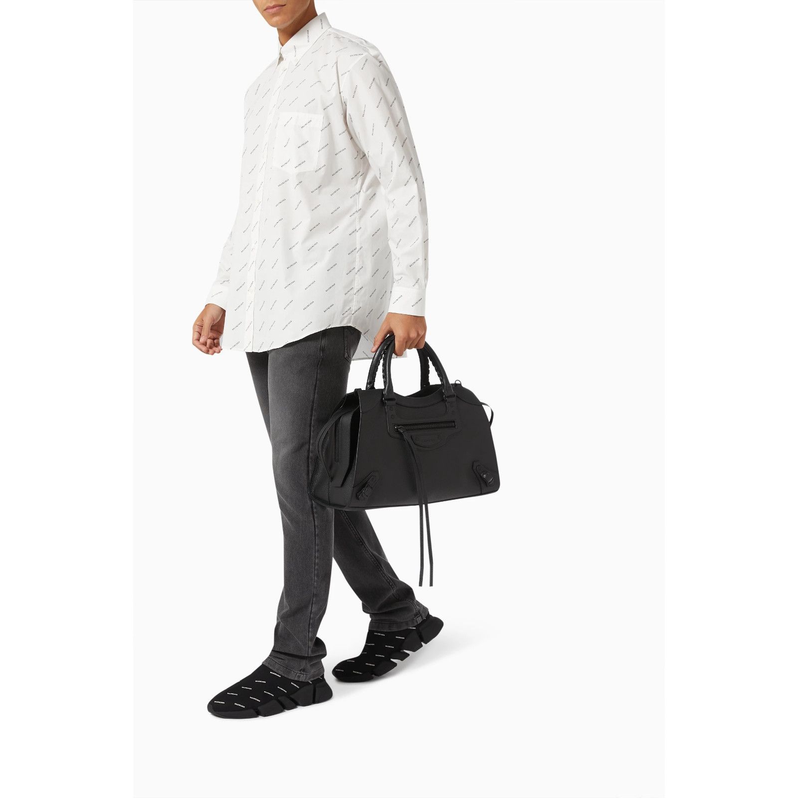 Balenciaga Balenciaga White Black All Over Logo Long Sleeve Button Up Size US M / EU 48-50 / 2 - 13 Thumbnail