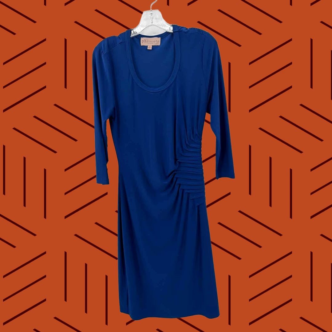 Vintage Philosophy Blue Shift Knee Length Long Sleeve Dress Medium Size M / US 6-8 / IT 42-44 - 1 Thumbnail