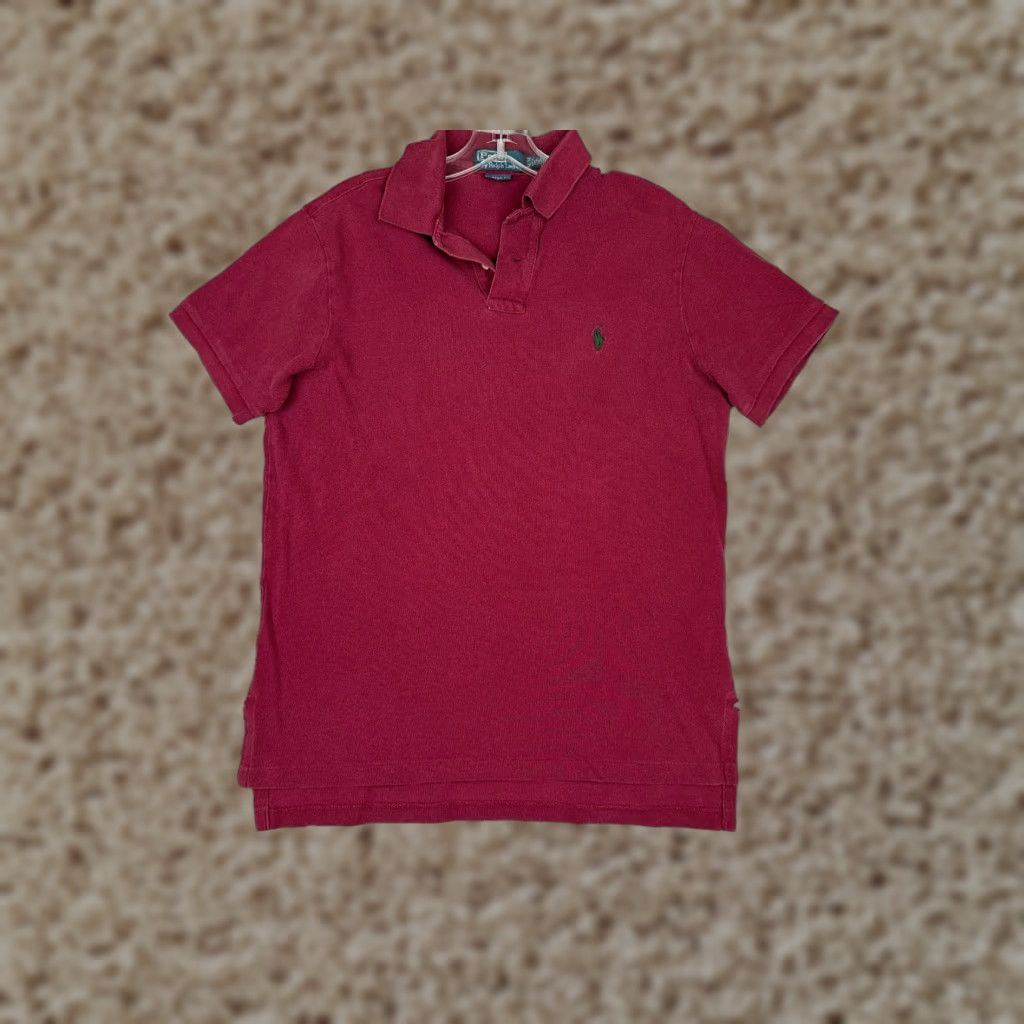VINTAGE Ralph Lauren Polo Shirt Men M Red 100% Cotton Slim Fit