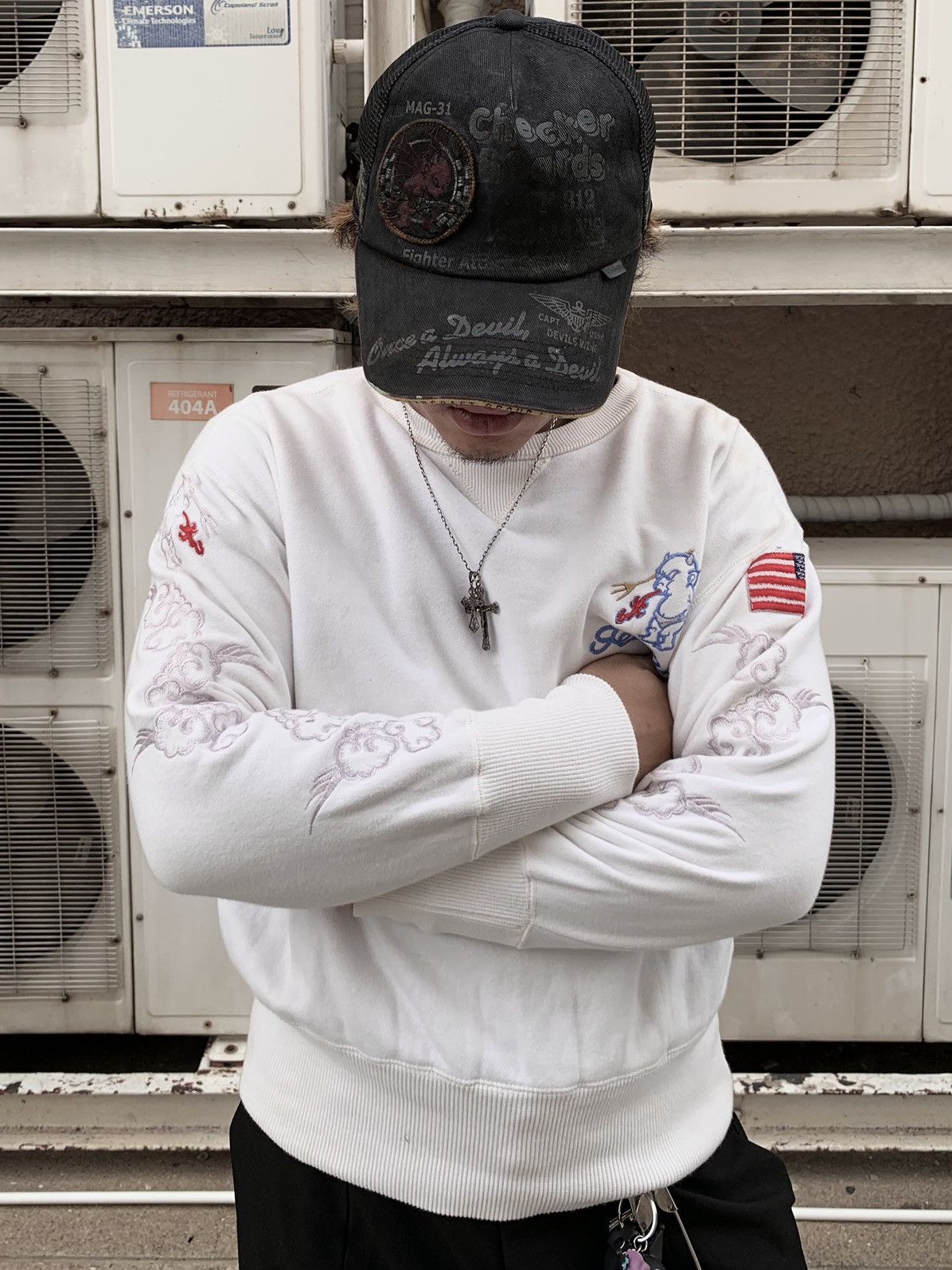 Tedman Tedman Thrashed Trucker Cap Red Devil Marine Fighter Patch Size ONE SIZE - 8 Thumbnail