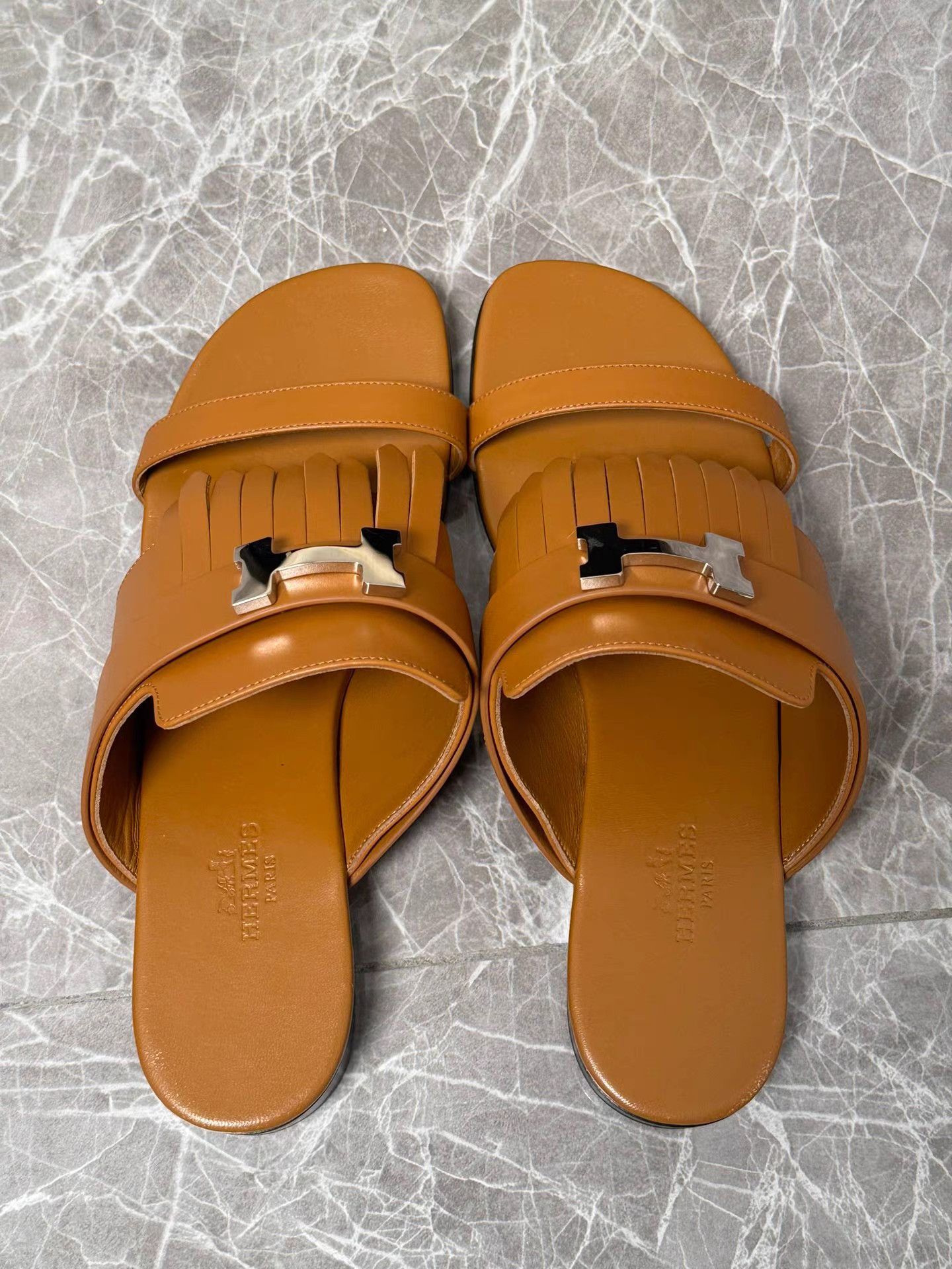 Hermes Hermes Brown Full Leather H Buckle Tassel Slides K6 Size US 7 / IT 37 - 4 Thumbnail