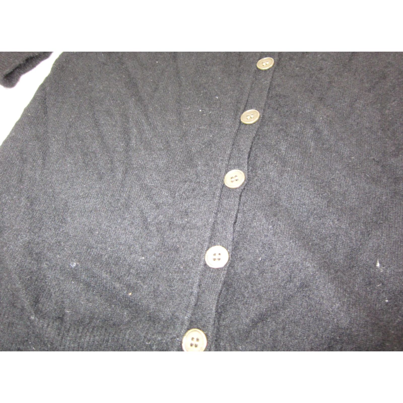 Vintage Qi Sweater Cardigan Women L Black 100% Cashmere Button Fringe V-Neck 80s 90s Classic Knit Size L / US 10 / IT 46 - 3 Thumbnail