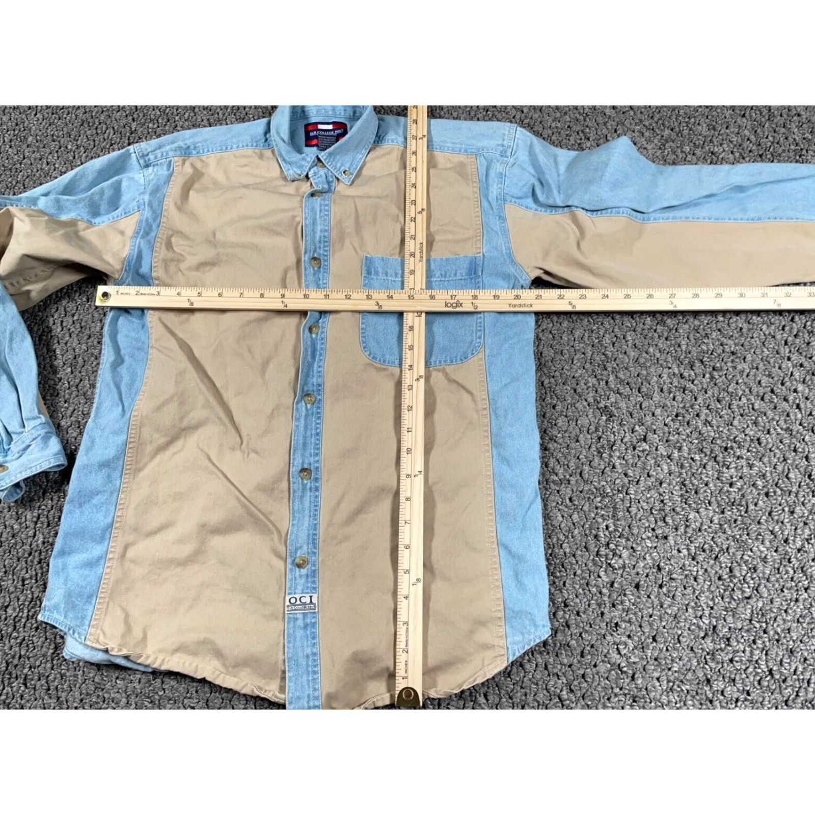 Denime Vintage Shirt Adult Medium Blue Denim Cotton Long Sleeve Button-Up Heavyweight Workwear Retro Grunge Mens Size US M / EU 48-50 / 2 - 4 Thumbnail