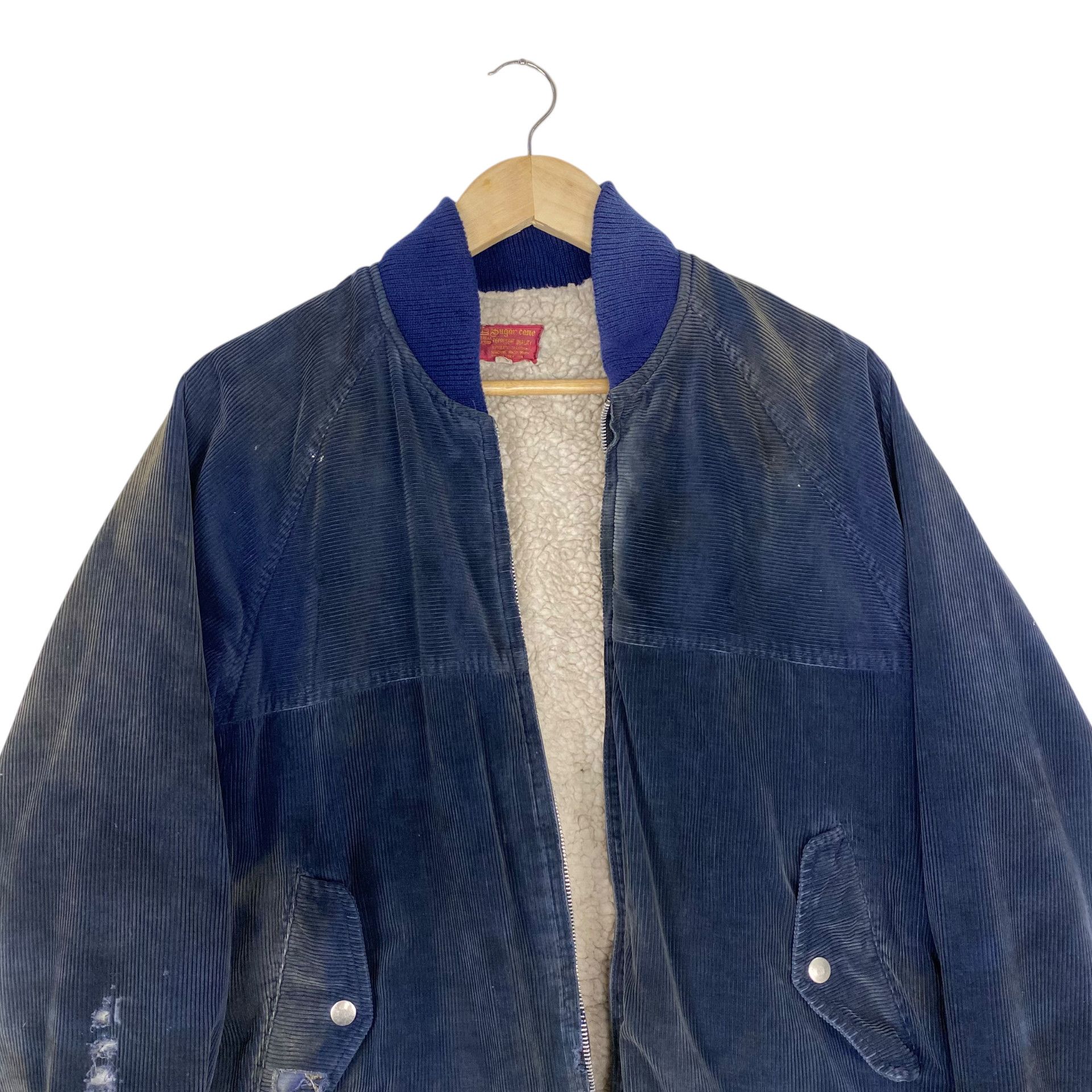 Sugar Cane 💥70s DISTRESSED CORDUROY BOMBER NAVY JACKET Size US M / EU 48-50 / 2 - 6 Thumbnail
