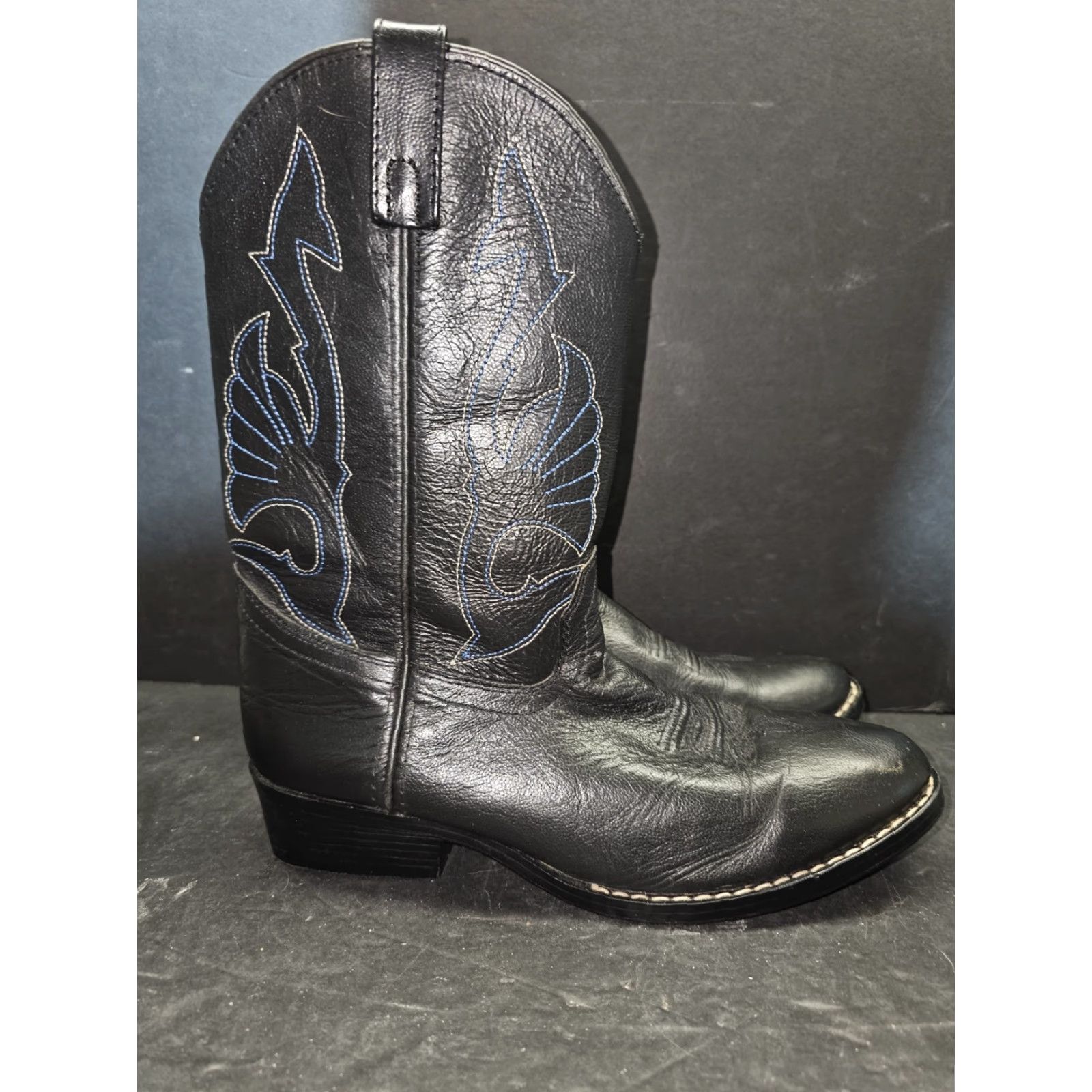 Vintage VINTAGE Masterson Boot Company RB2001Y Black With Blue Stitch Cowboy Western Boots Sz 6D Mens Leather Boots Size US 5 / EU 37 - 2 Thumbnail