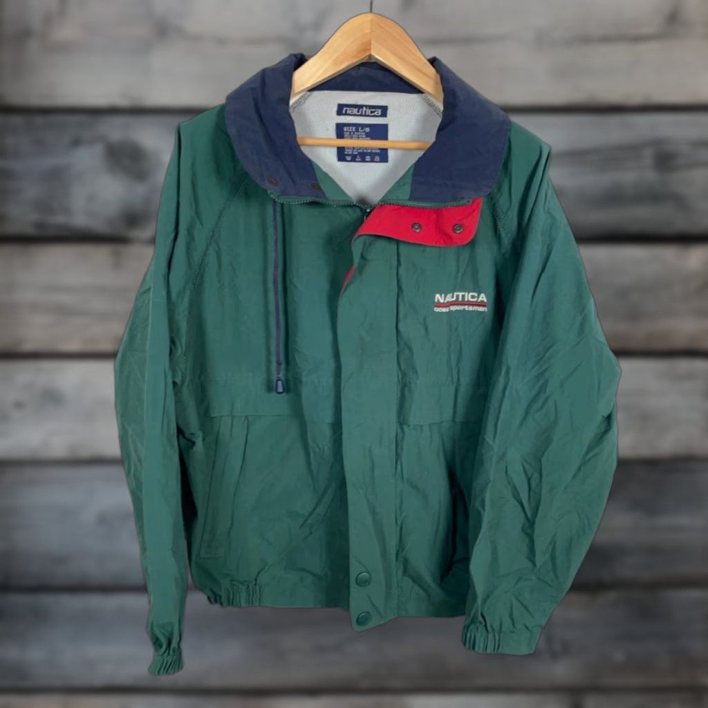 Nautica VINTAGE Nautica Windbreaker Jacket Mens Large Green Nylon Hooded Zip Up - Lightweight, Pockets, Retro Nautical Style Mens Size US L / EU 52-54 / 3 - 1 Thumbnail