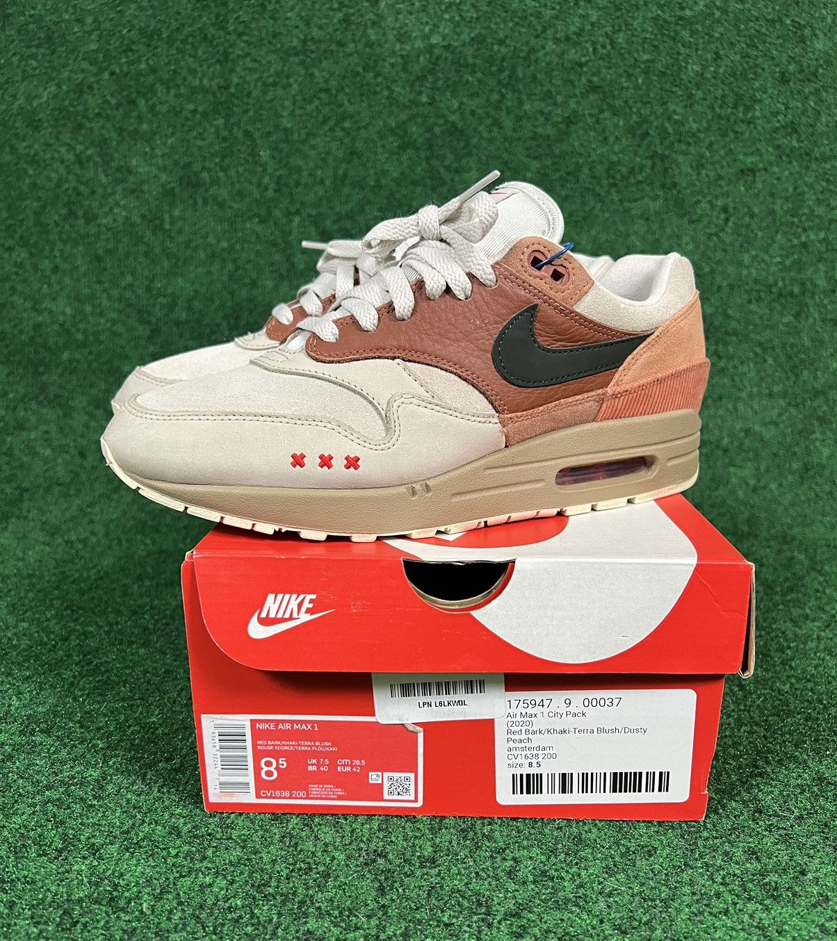 image of Nike Air Max 1 City Pack Amsterdam 2020 Size 8.5 Shoes in Red/Black/Tan, Men's