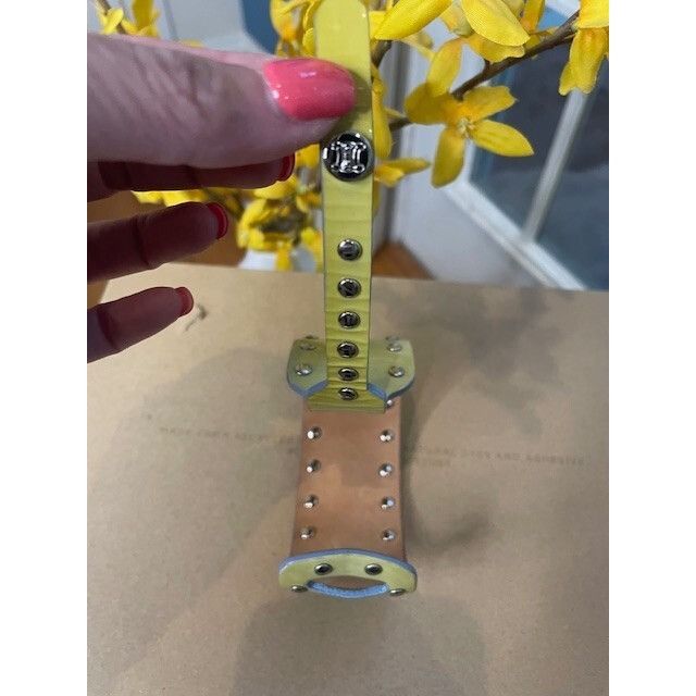 Celine Yellow Celine Leather Silver Studded Wrap Bracelet - Triomph Size ONE SIZE - 7 Thumbnail