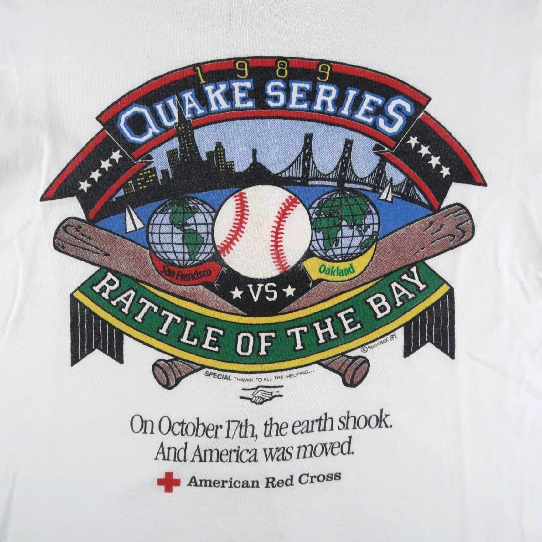 Fruit Of The Loom VTG 80s 1989 MLB World Series Battle of the Bay Quake Series White T-Shirt M Size US M / EU 48-50 / 2 - 3 Thumbnail