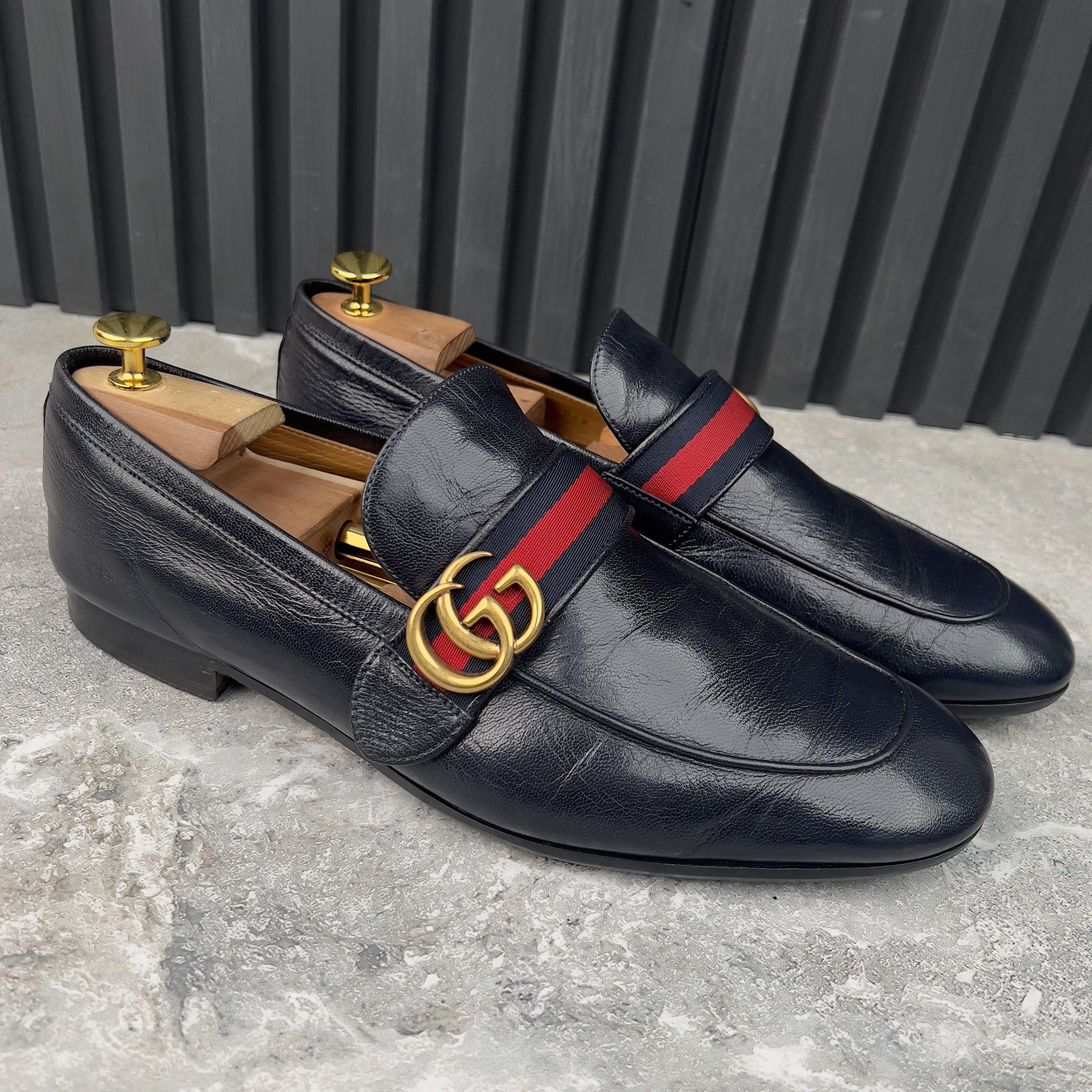Gucci Donnie Web GG Loafers Navy Blue Leather Size US 10.5 / EU 43-44 - 4 Thumbnail