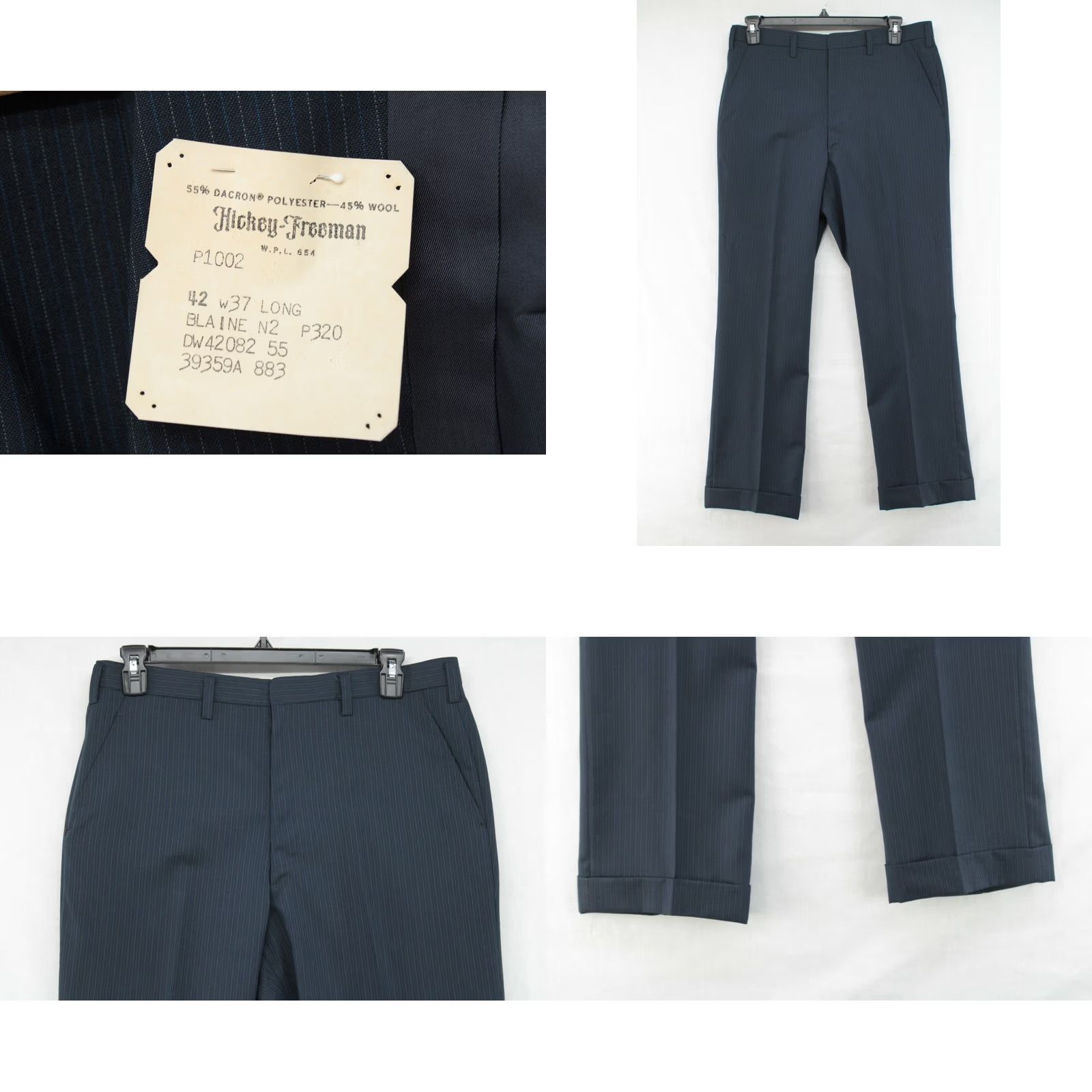 Vintage VINTAGE Hickey Freeman 2 Piece Suit Mens 42L Blue Pinstriped Single Breasted Luxury Union Made Size 42R - 9 Thumbnail