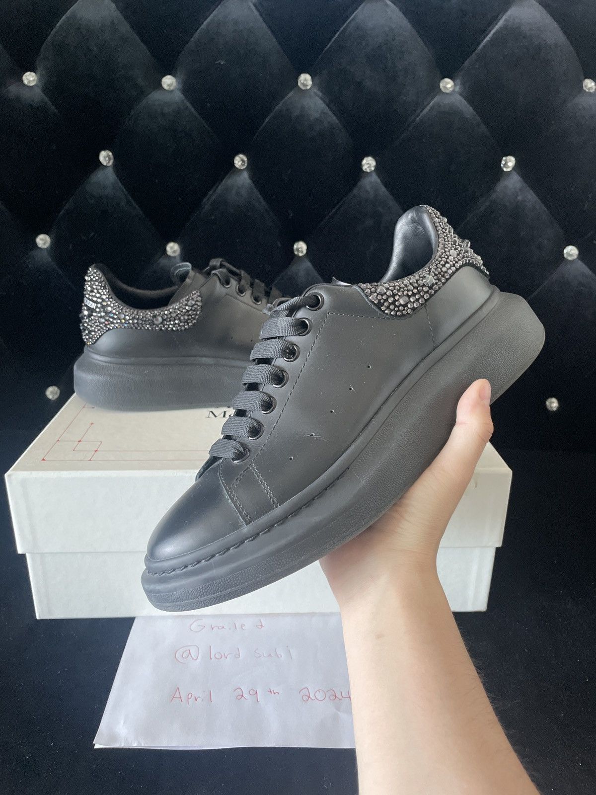 image of Alexander Mcqueen Black Crystal Sneaker, Men's (Size 9)