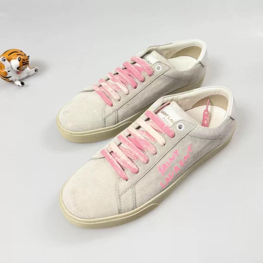Yves Saint Laurent YSL Pastel Pink Suede Side Logo Sneakers Size US 7 / IT 37 - 1 Thumbnail