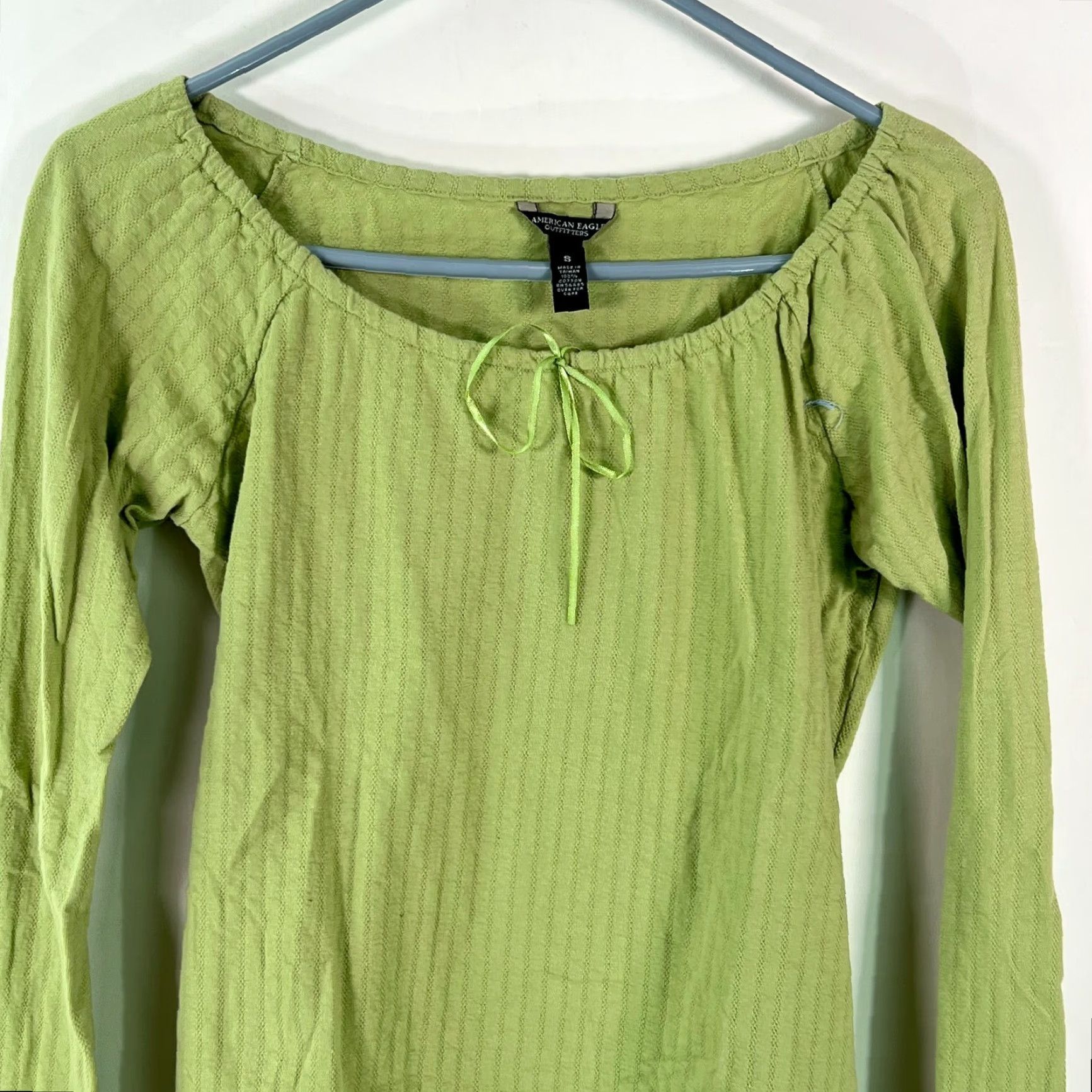 American Eagle Outfitters American Eagle Outfitters Women's Green Boat Neck Blouse Top Size Small - Casual Stretch Cotton Long Sleeve Size S / US 4 / IT 40 - 3 Thumbnail
