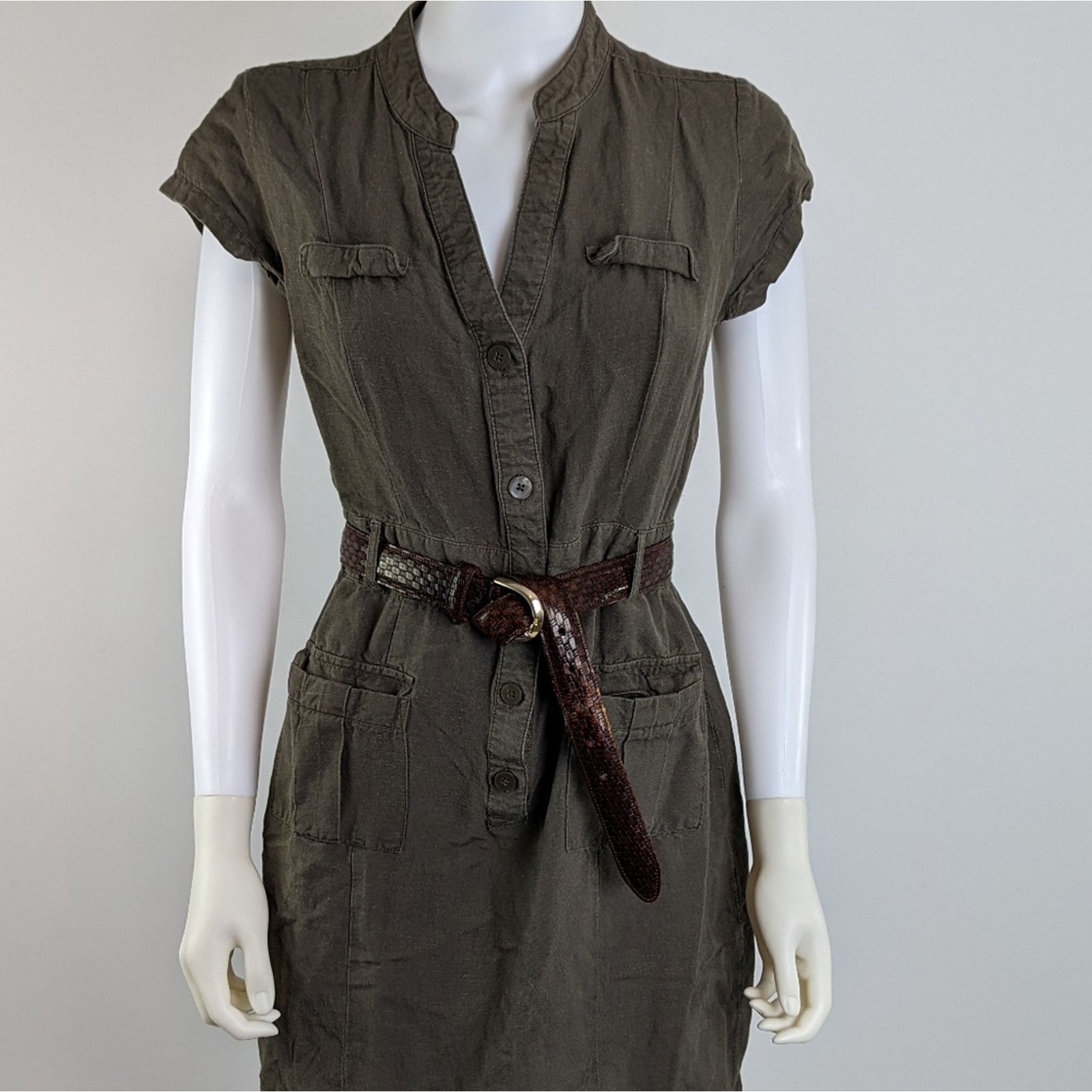Banana Republic Banana Republic Safari Army Green Cargo Dress 8 Size M / US 6-8 / IT 42-44 - 4 Thumbnail
