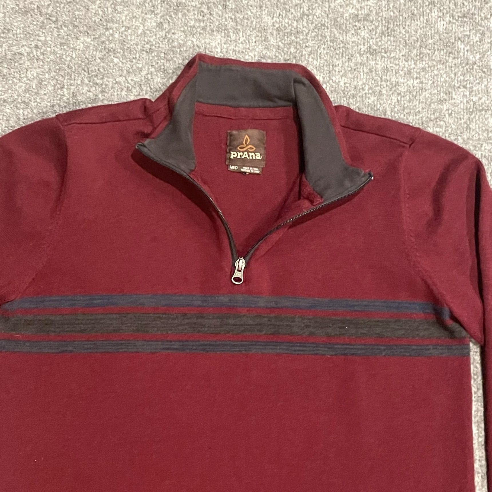 Prana prAna Mens Sweater Pullover 1/4 Zip Knit Mock Neck Red Striped Casual Outdoor Medium Size US M / EU 48-50 / 2 - 4 Thumbnail