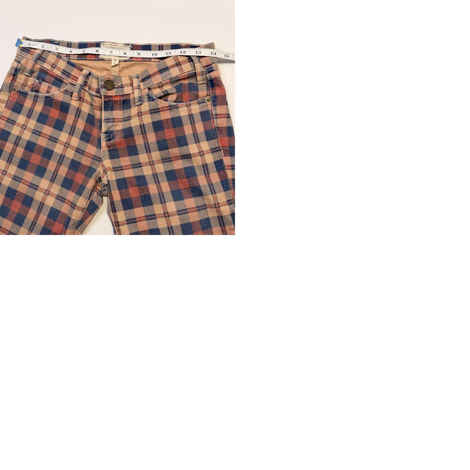Vintage Current/Elliott The Stiletto Jeans Womens 25 Tan Plaid Skinny Ankle Stretch Size 42" / US 20 - 9 Thumbnail