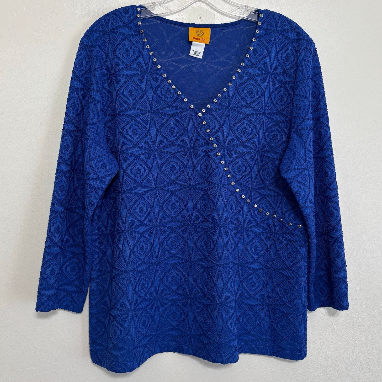 Other Ruby Rd. Blue Medallion Faux Wrap 3/4 Sleeve Shirt Large Size L / US 10 / IT 46 - 1 Thumbnail