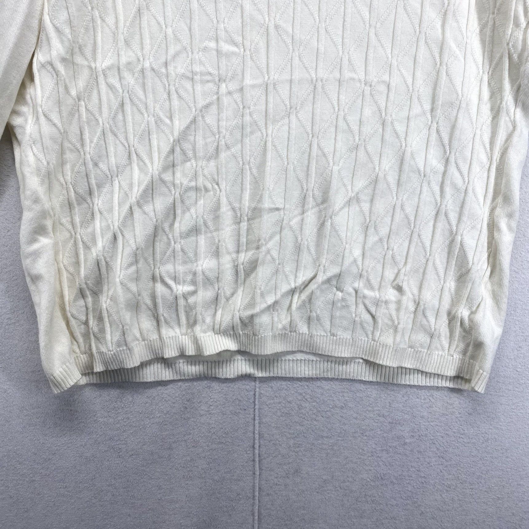 Vintage Allison Daley Women's Long Sleeve Cable Knit Top Petite White Lightweight Casual Party Pullover Size L / US 10 / IT 46 - 4 Thumbnail