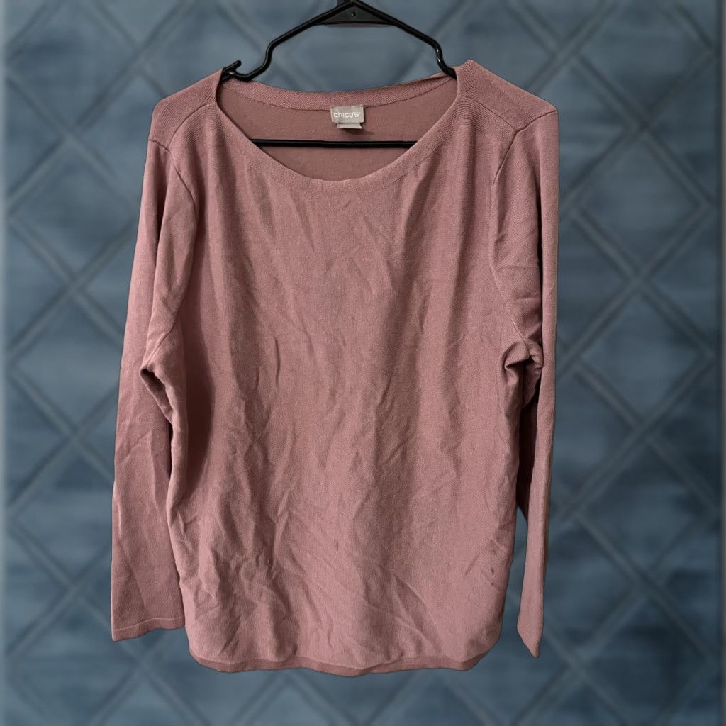 Vintage Chicos Womens Sweater 3 US Pink Knit Long Sleeve Polyester Blend Size XS / US 0-2 / IT 36-38 - 1 Thumbnail