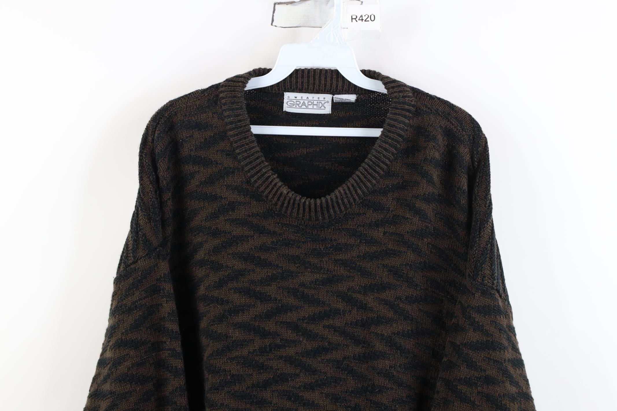 Vintage Vintage 90s Streetwear Knit Crewneck Sweater Brown Acrylic Size US XL / EU 56 / 4 - 2 Thumbnail