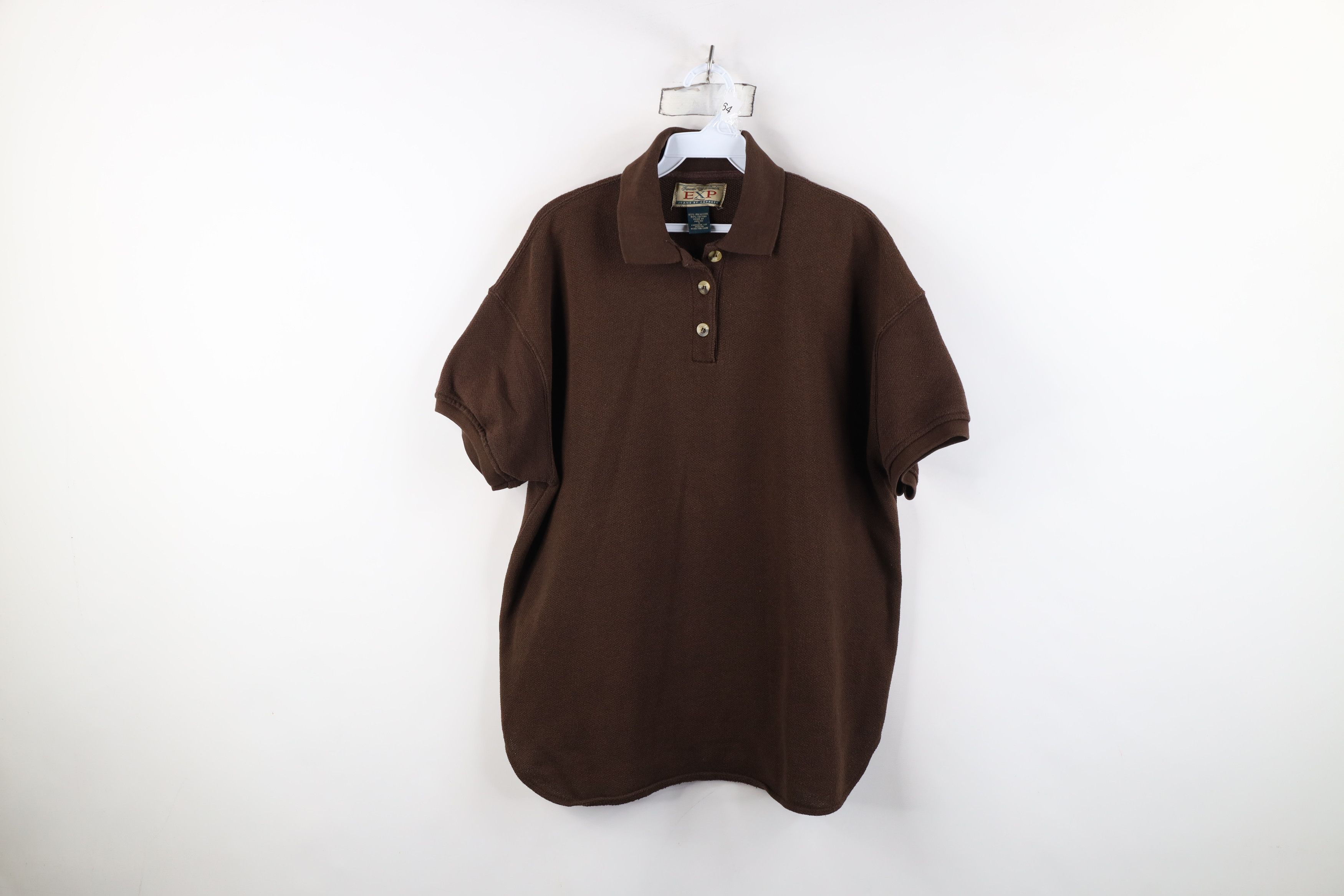 Express Vintage 90s Express Blank Baggy Fit Thermal Knit Polo Brown Size S / US 4 / IT 40 - 1 Thumbnail