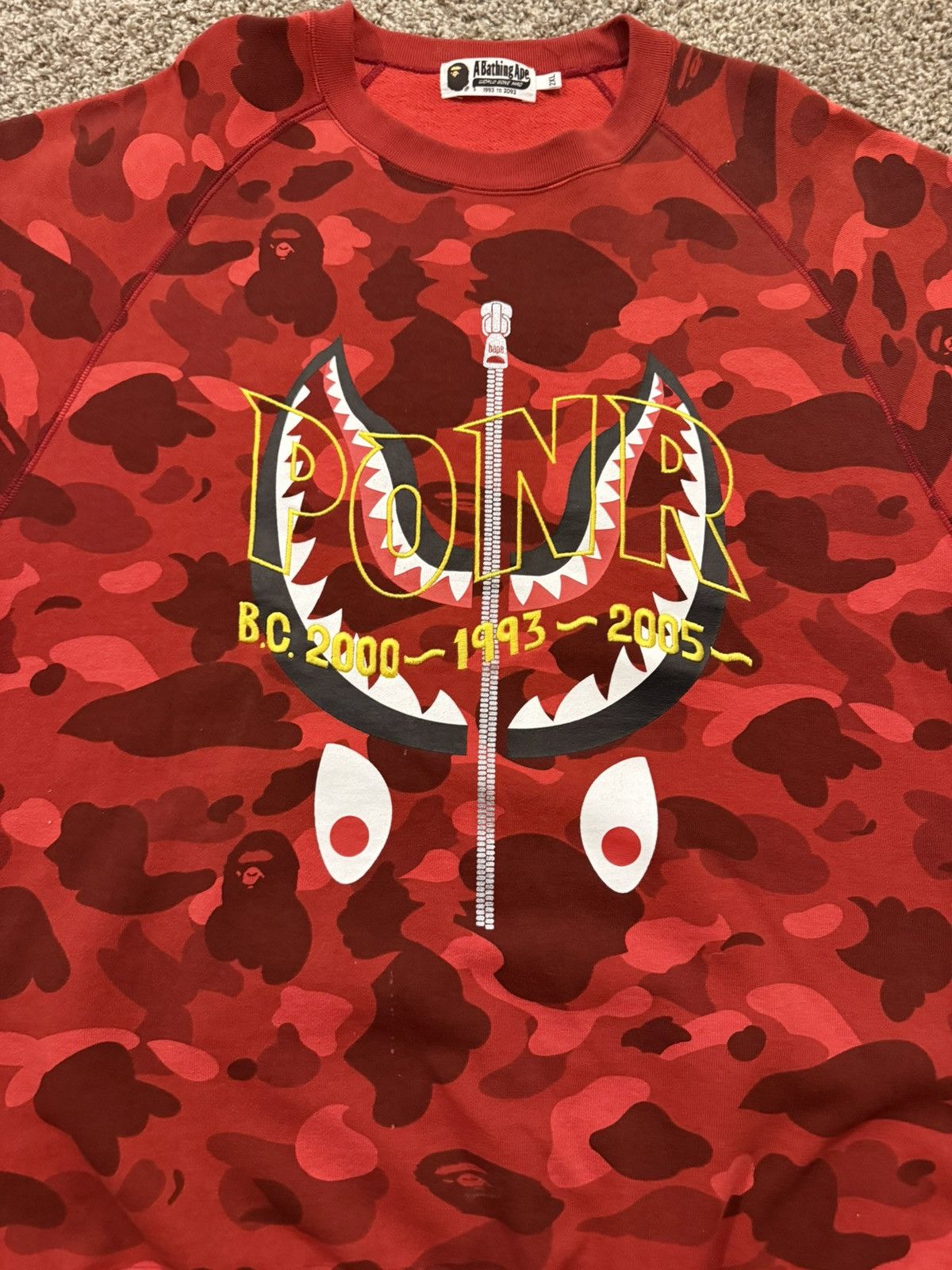 Bape Red Bape Shark Crewneck Size US XXL / EU 58 / 5 - 2 Thumbnail