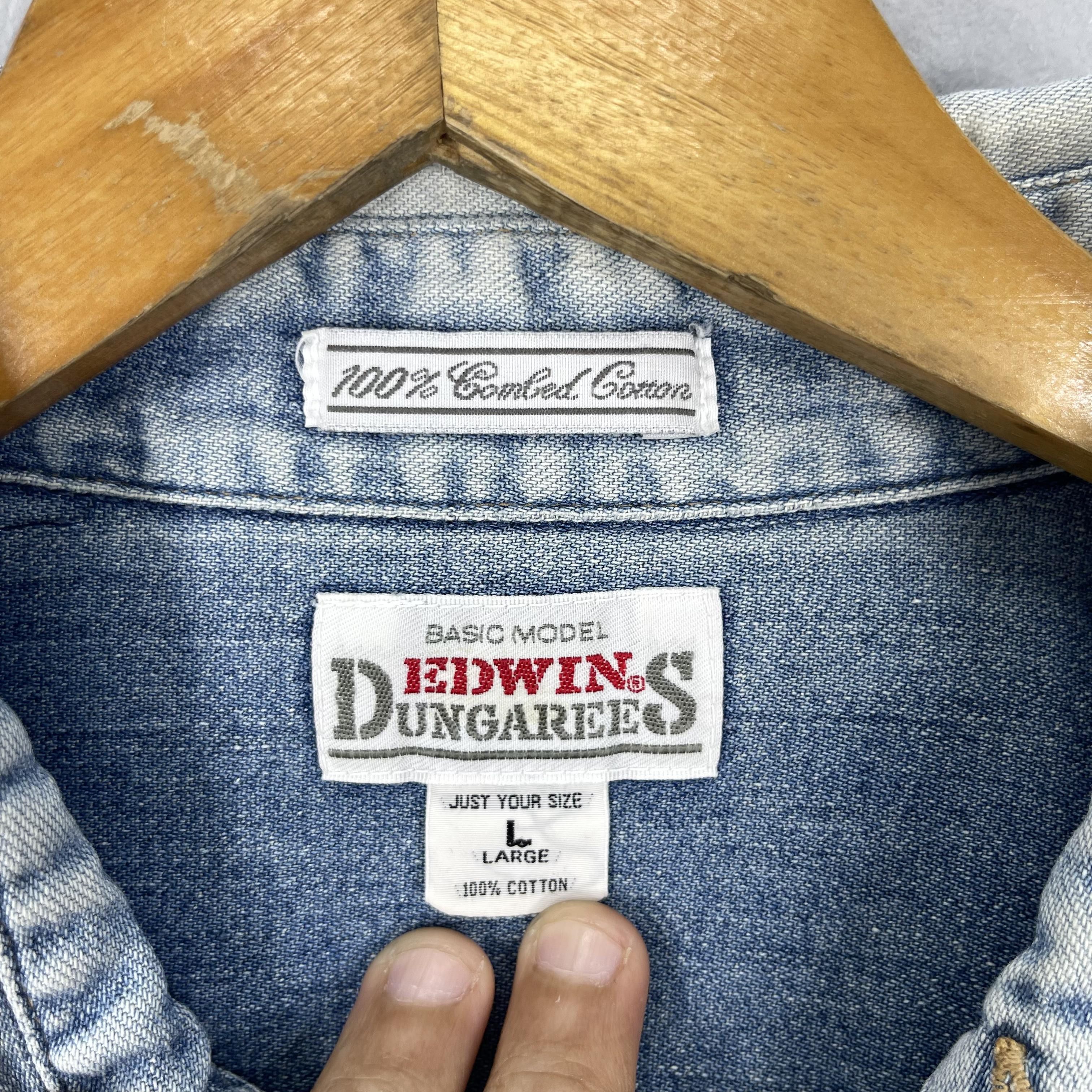 Edwin Vintage EDWIN Dungarees Workers Denim Shirt Button Up Size US L / EU 52-54 / 3 - 4 Thumbnail