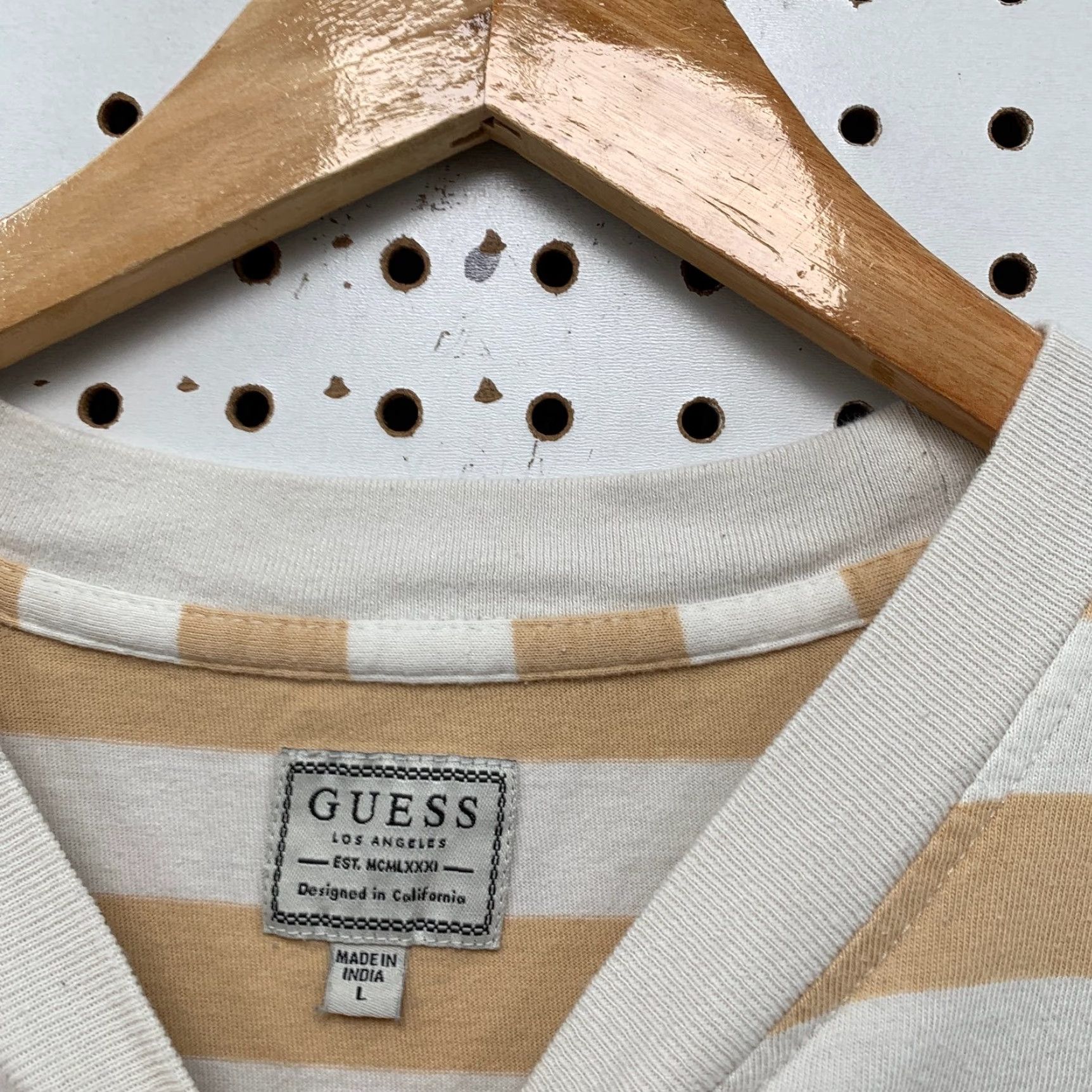 Guess VINTAGE GUESS Shirt Mens Large Beige Los Angeles Striped Long Sleeve Size US L / EU 52-54 / 3 - 3 Thumbnail