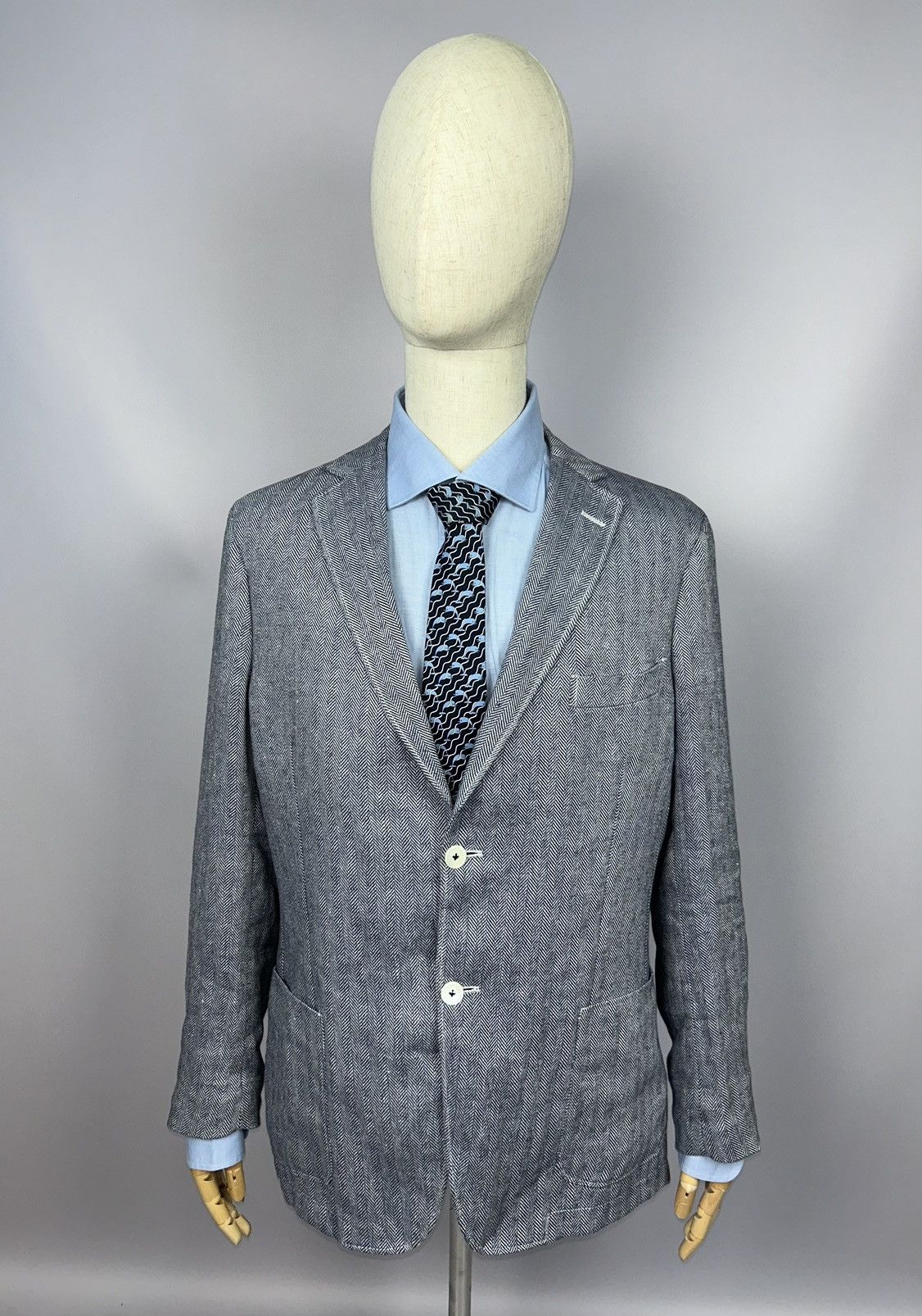 Designer × Gant GANT 100% Linen Herringbone Blazer Blue White Size EU52 Size 42R - 2 Thumbnail