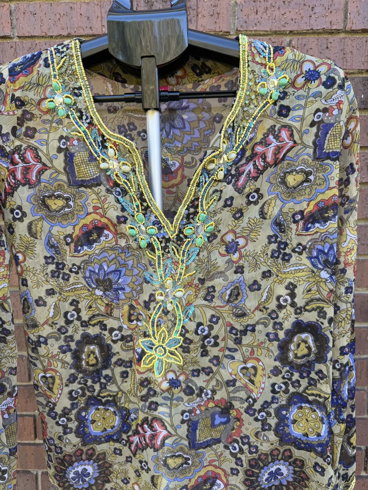 Other Raj Silk Boho Floral Flower Tunic Top Embellished Beaded Size M / US 6-8 / IT 42-44 - 2 Thumbnail