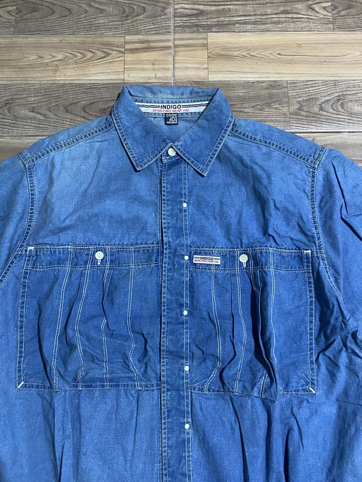 Hai Sporting Gear × Issey Miyake × Japanese Brand VINTAGE HAI SPORTING GEAR ISSEY MIYAKE INDIGO DENIM SHIRT Size US M / EU 48-50 / 2 - 2 Thumbnail