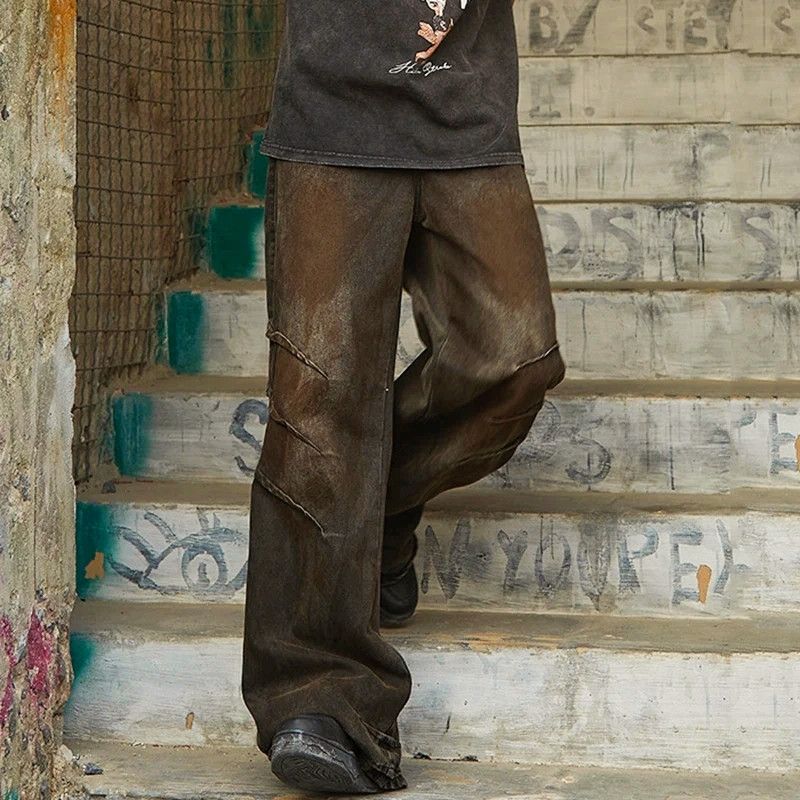 Designer × Vintage Worn-out Wrinkled Straight Loose Jeans Size US 32 / EU 48 - 3 Thumbnail