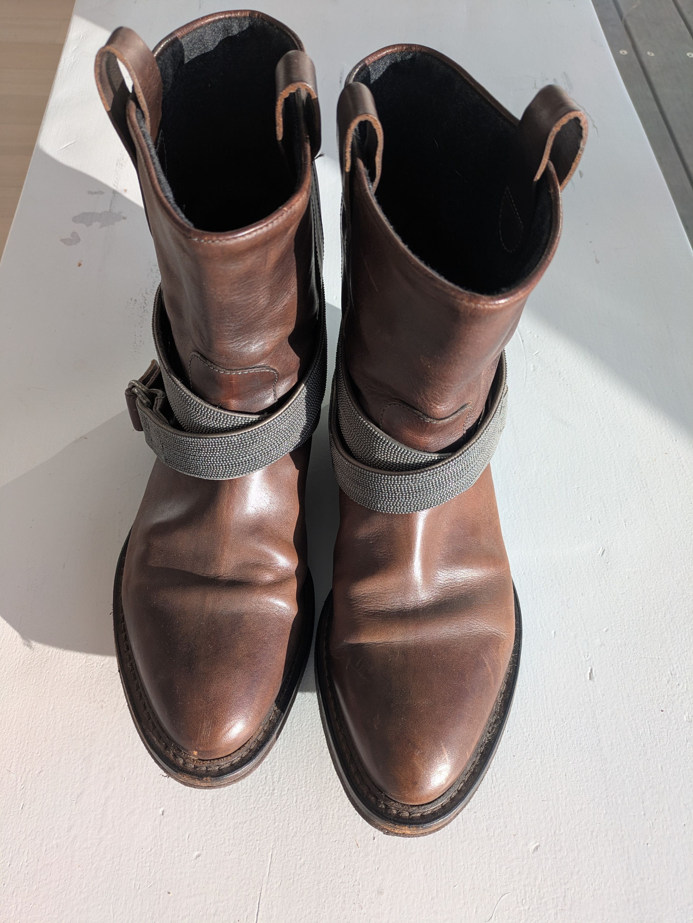 Brunello Cucinelli Brown leather boots with strap Size US 8.5 / IT 38.5 - 1 Thumbnail