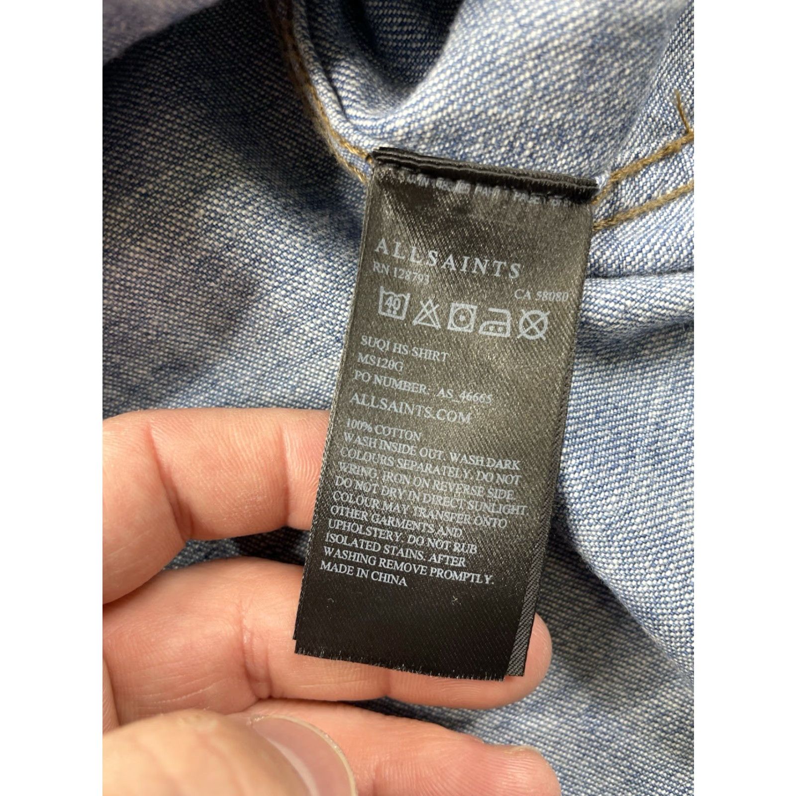 Allsaints VINTAGE No rips or stains AllSaints Shirt Mens L Blue Denim Button-Up Short Sleeve Collared 80s 90s Modern Regular Mens Size US L / EU 52-54 / 3 - 8 Thumbnail