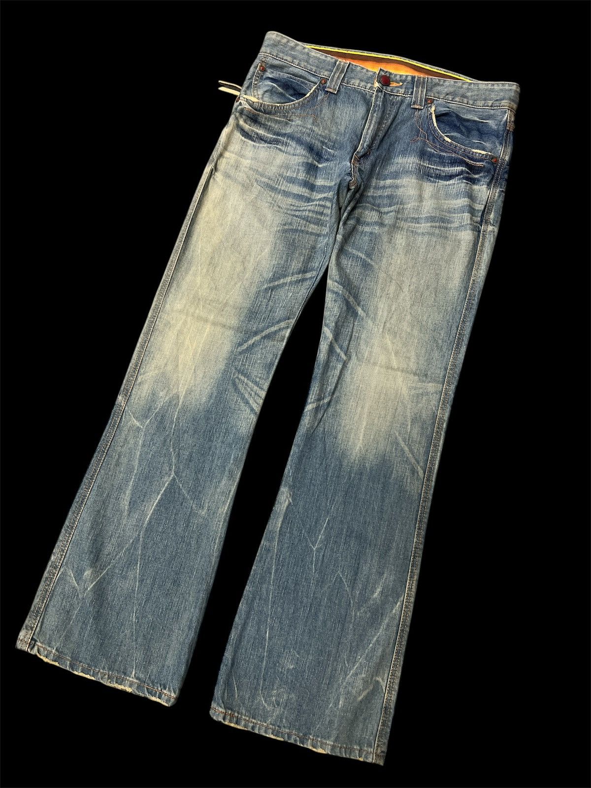 Japanese Brand × Jean FLARED‼️EDWIN 503 BLUE TRIP DISTRESSED DENIM PANT Size US 35 - 5 Thumbnail