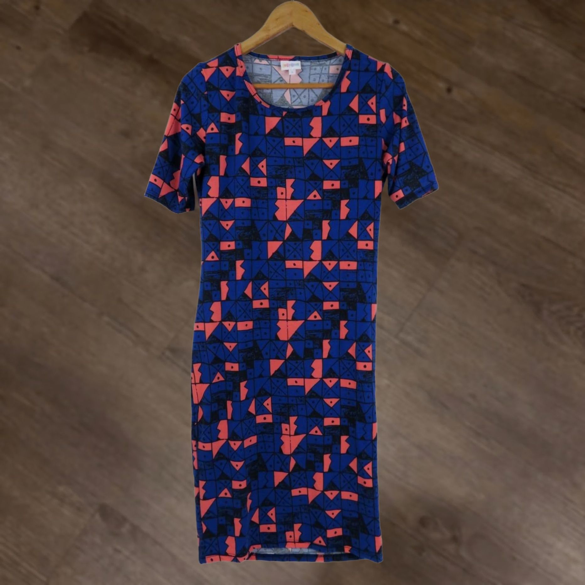 Vintage Lularoe Julia Dress Small Blue Geometric Abstract Bodycon LLR Womens Dress Size S / US 4 / IT 40 - 1 Thumbnail