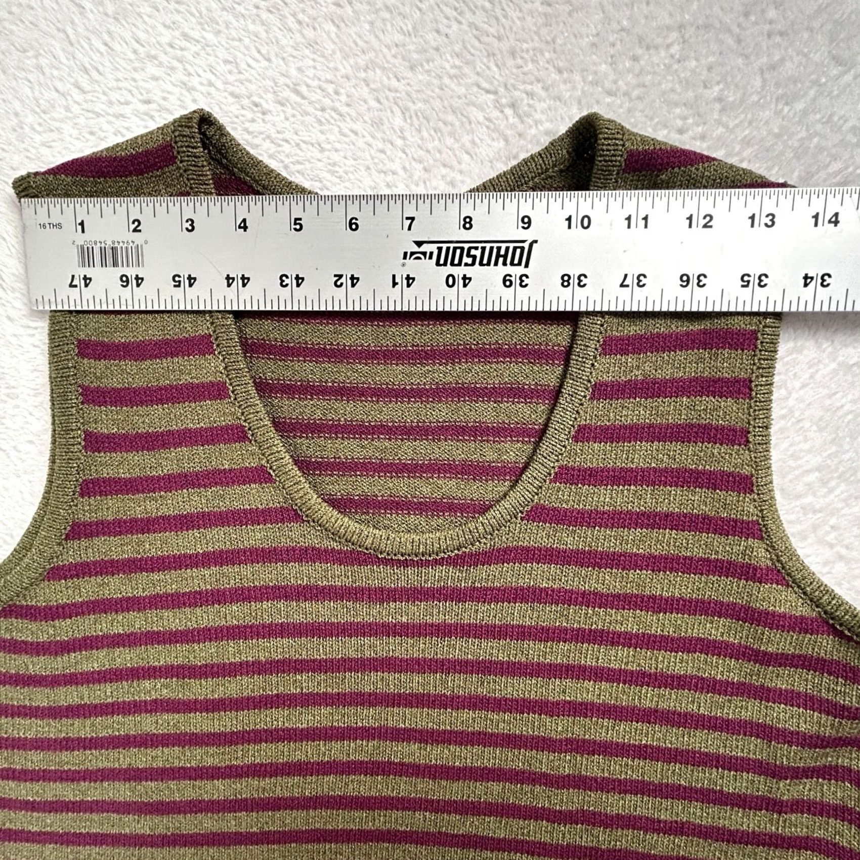 Vintage M.C Womens Wool Rayon Blend Scoop Neck Striped Knit Tank Top Green/Purple Casual Shirt Womens M Green Striped Wool Rayon Tank 90s style (no) Size M / US 6-8 / IT 42-44 - 5 Thumbnail