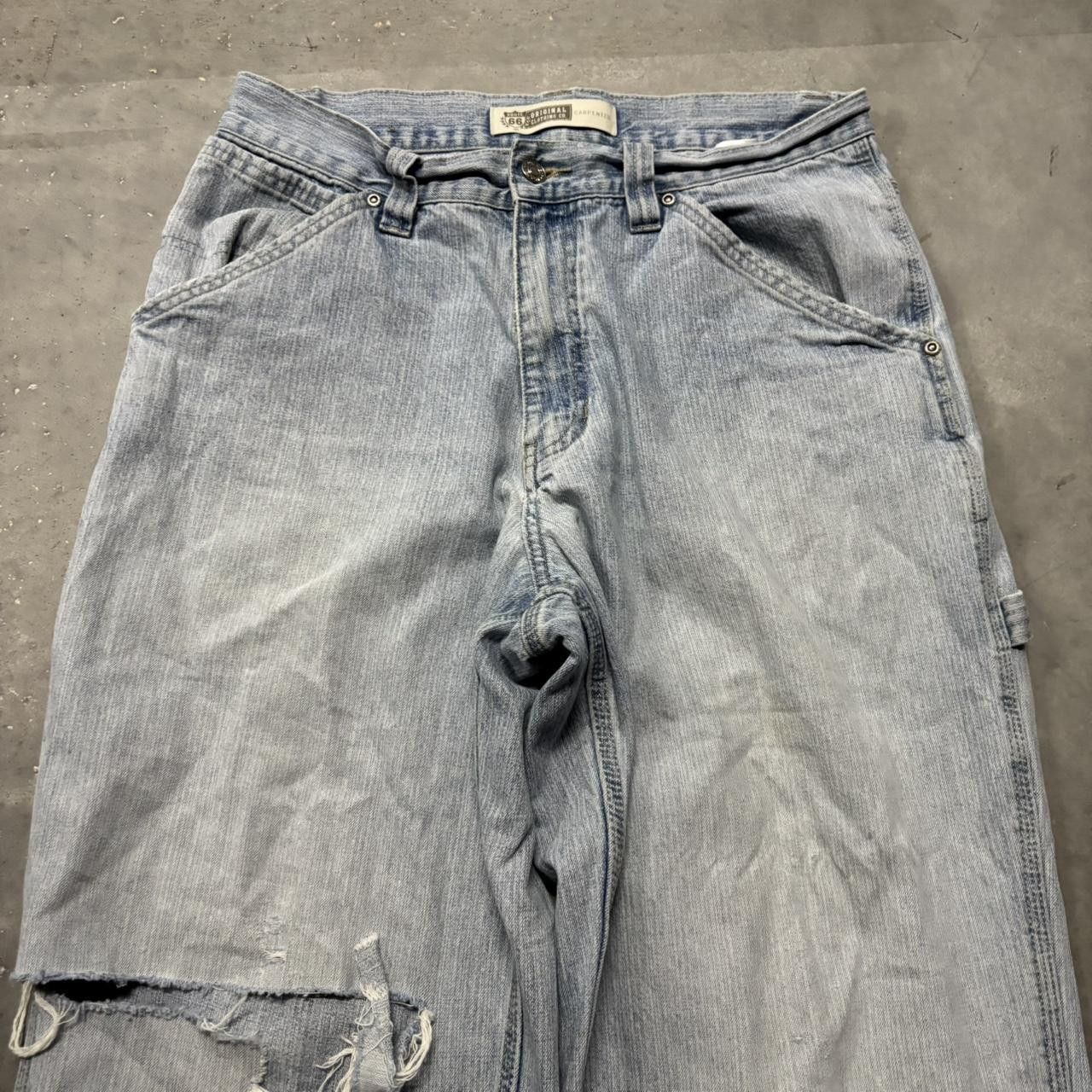 Japanese Brand × Vintage Crazy Vintage Y2K/2000s Baggy Light Wash Distressed Skater Carpenter Denim Jeans! Size US 31 - 5 Thumbnail