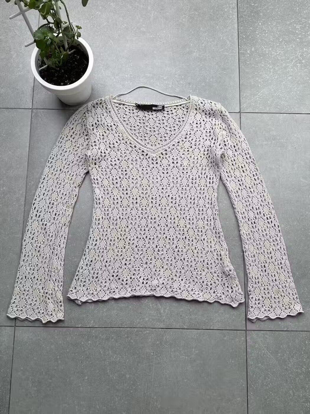 image of Avant Garde x Moschino Love Moschino Vintage Mesh Knit Sweater in Beige, Women's (Size Medium)