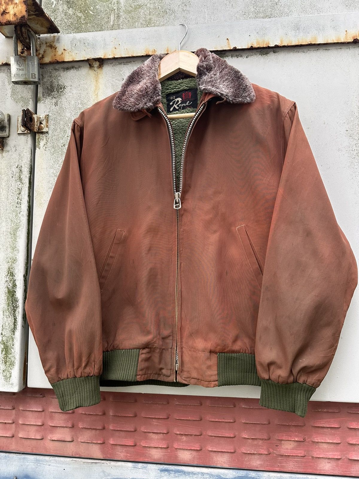Vintage 👹Vintage Faded Royal Tokyo Brown Fleece Lined Bomber Jacket Size US S / EU 44-46 / 1 - 5 Thumbnail