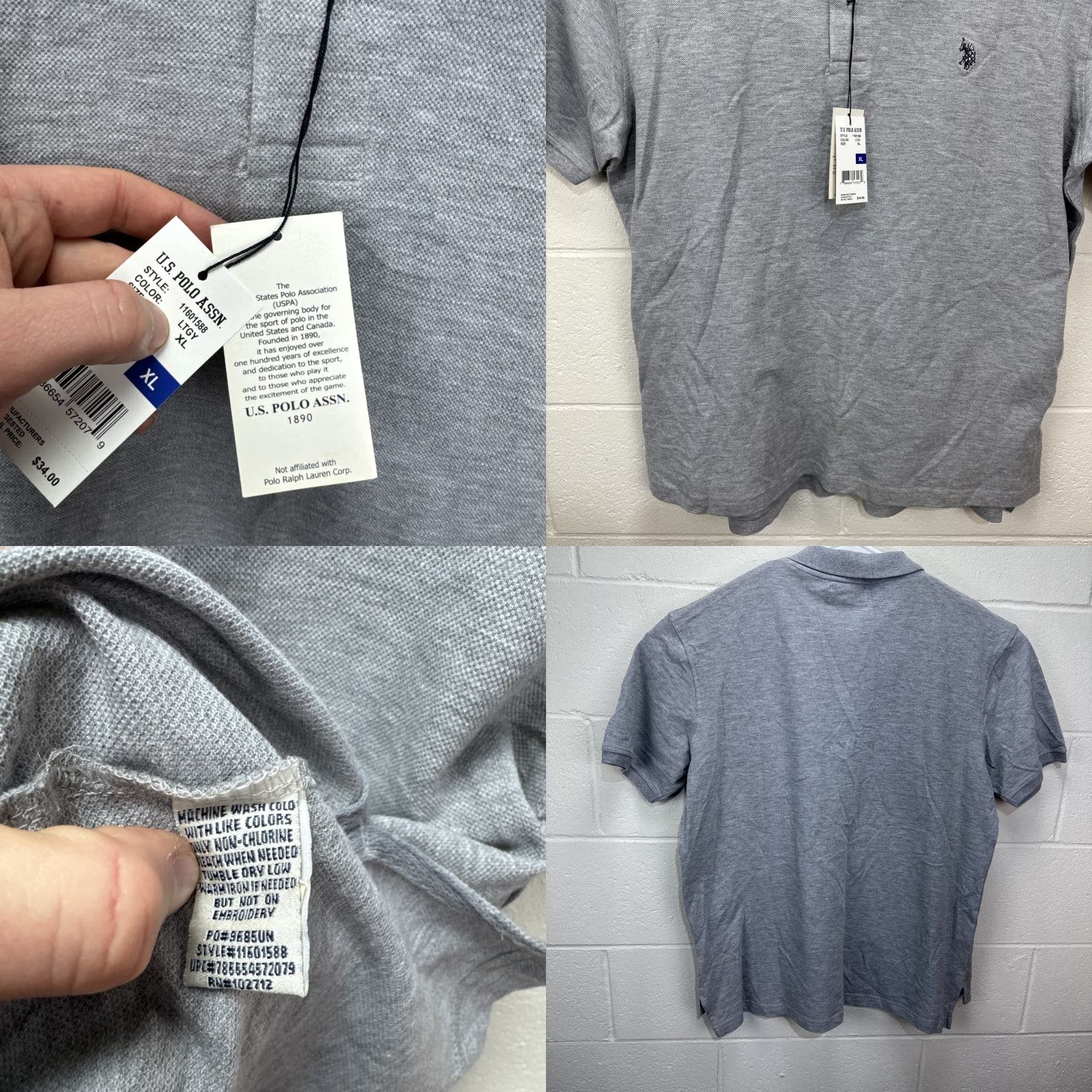 Vintage US Polo Assn. Men’s Short Sleeve Polo Shirt Heather Gray Size XL New Size US XL / EU 56 / 4 - 8 Thumbnail