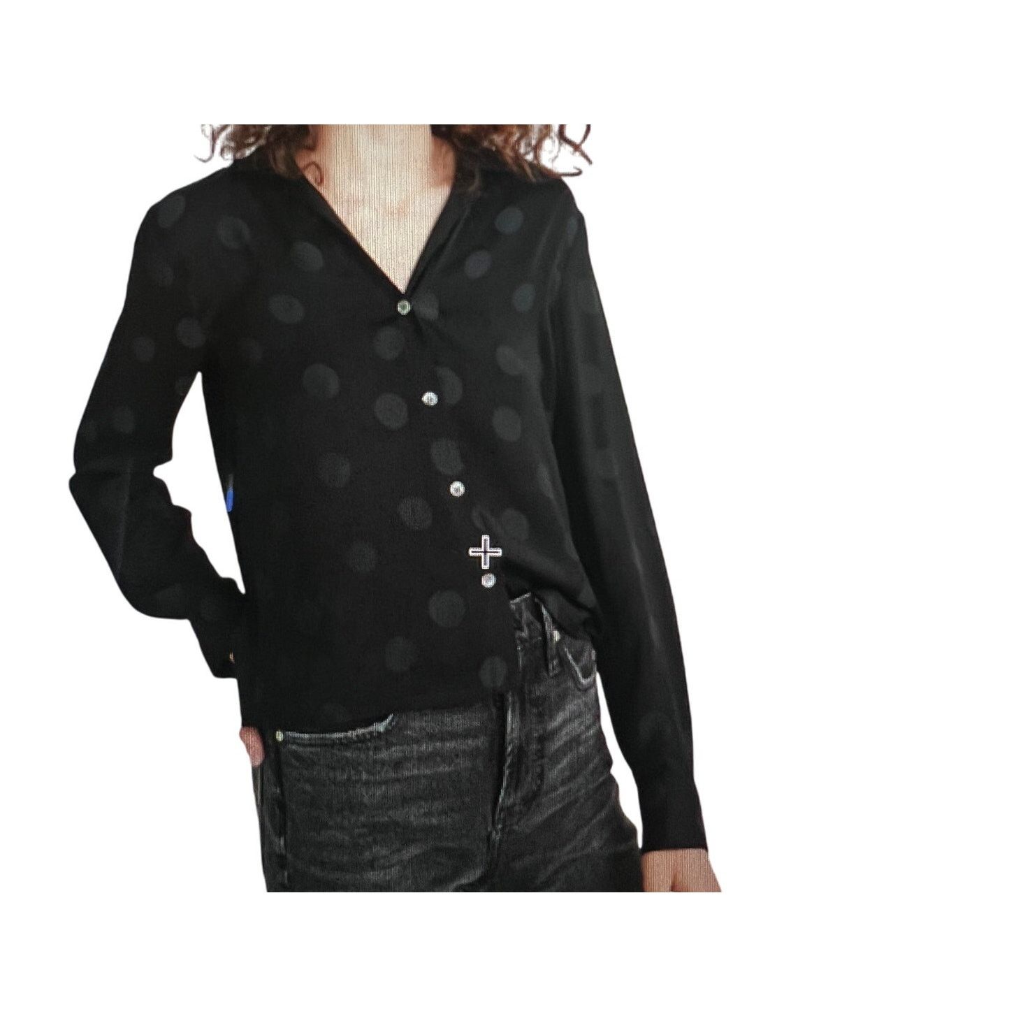 Madewell Madewell Jacquard Dot Black Button Up Shirt Top XS Size XS / US 0-2 / IT 36-38 - 1 Thumbnail