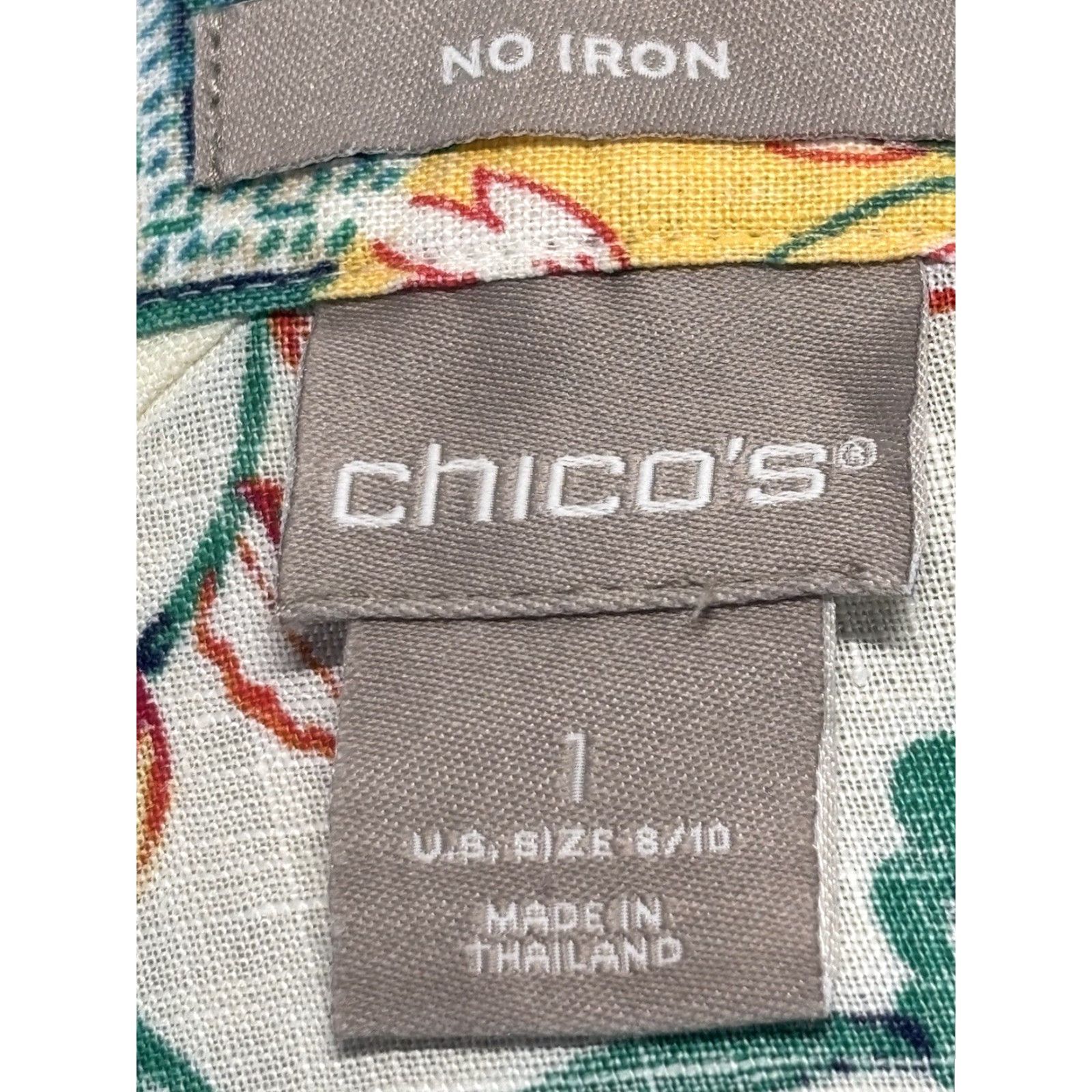 Vintage Chicos No Iron Linen Button Up Shirt Sz 1 US 8/10 Medium 3/4 Sleeves Mixed Print Size M / US 6-8 / IT 42-44 - 7 Thumbnail