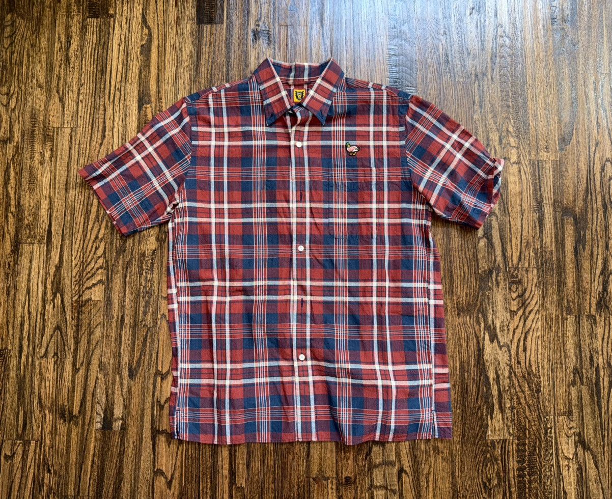 Human Made Japan Maroon/Navy Plaid Button-Up Shirt Sz XL
