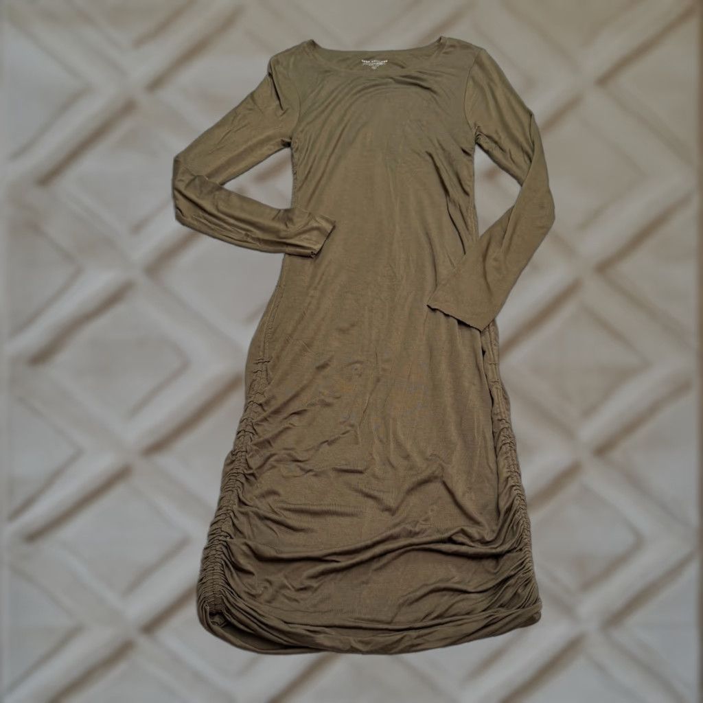 Good American Good American Maxi Dress Womens L Green Ruched Long Sleeve Rayon Spandex Size L / US 10 / IT 46 - 1 Thumbnail