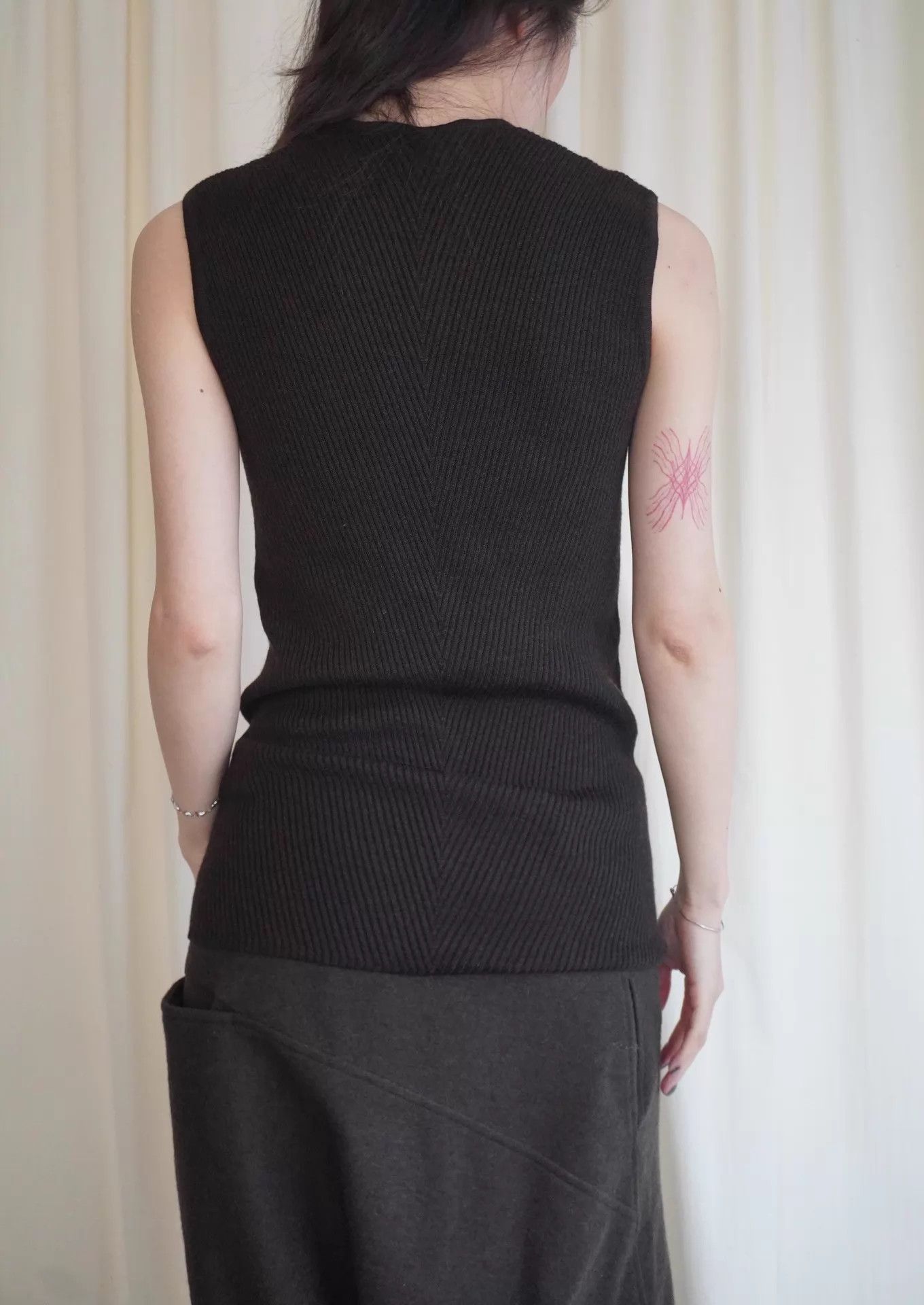 Hermes Hermes by JPG Herringbone Cashmere Silk Tank Top Deep Brown Size L / US 10 / IT 46 - 5 Thumbnail