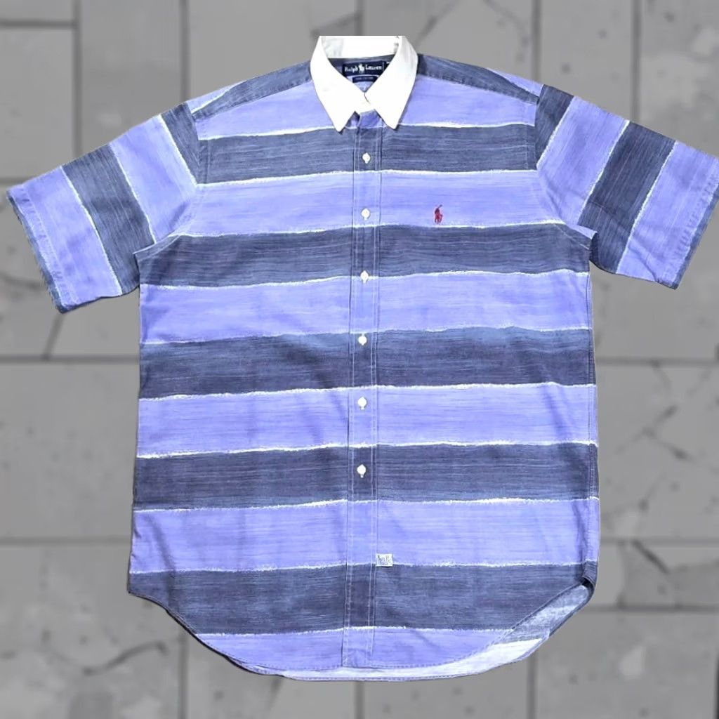 Polo Ralph Lauren VINTAGE Polo Ralph Lauren Rugby STRIPE Shirt Men M Purple Blue Short Sleeve Button-Up Size US M / EU 48-50 / 2 - 1 Thumbnail