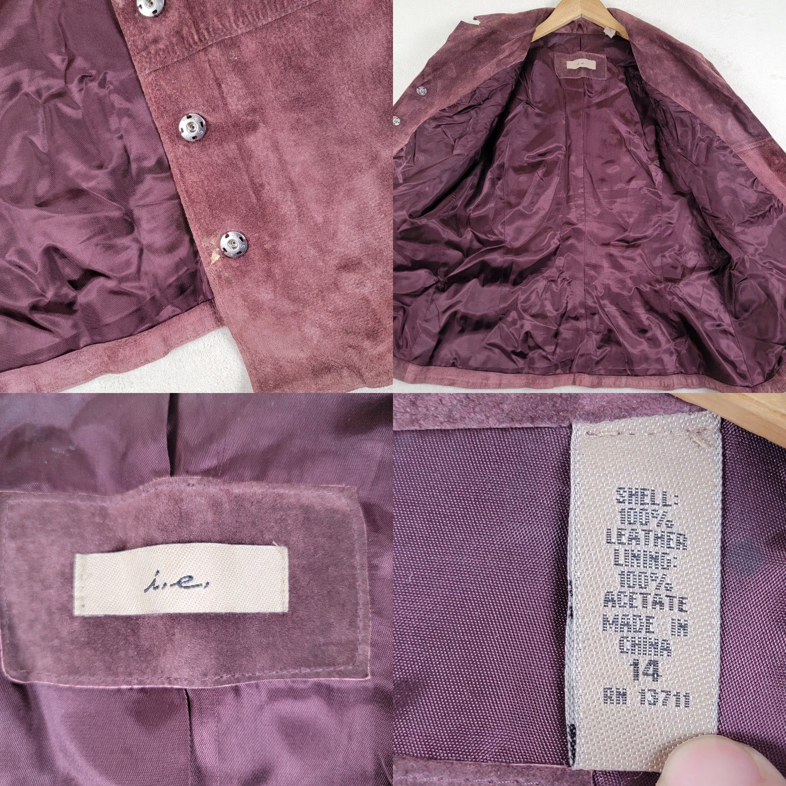 Vintage I.E. Relaxed 100% Leather Suede Plum Purple Jacket Women's Size 14 Relaxed Long Sleeve Button Closure Pockets Collared Lined Preppy Jacket Size XL / US 12-14 / IT 48-50 - 10 Thumbnail
